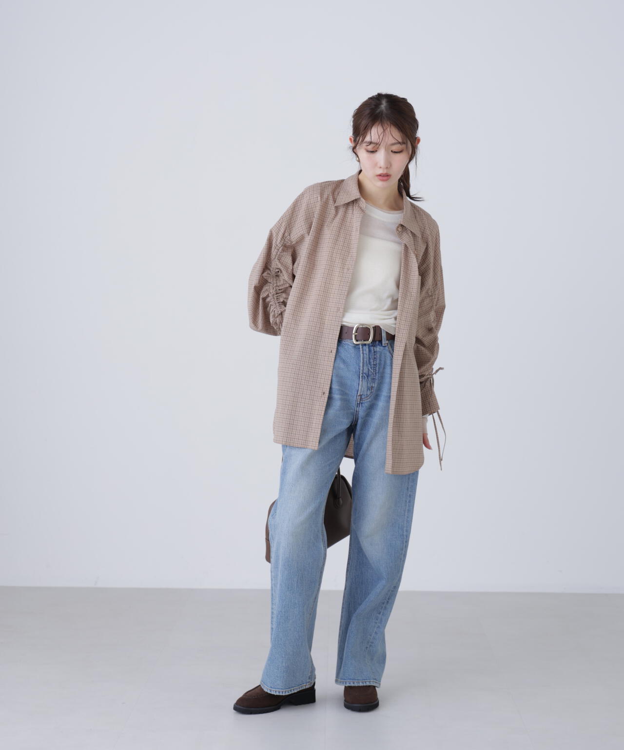 袖シャーリングオーバーシャツ