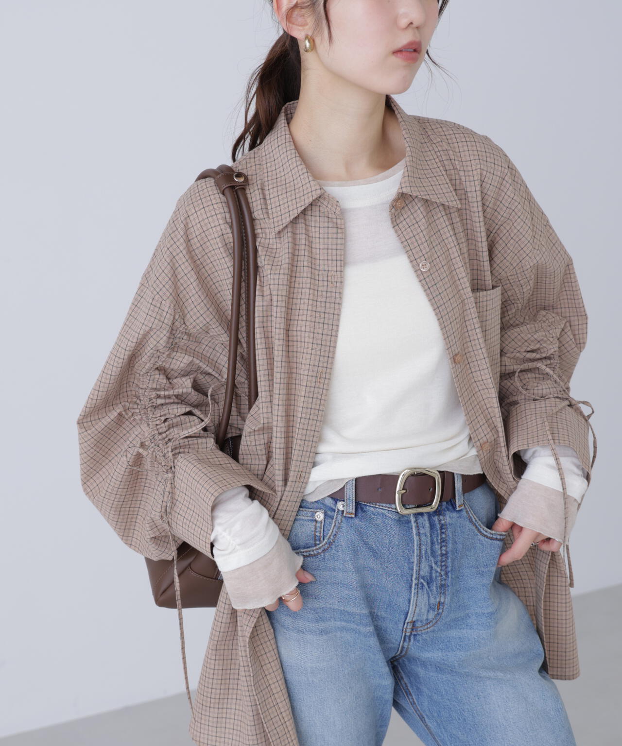 袖シャーリングオーバーシャツ