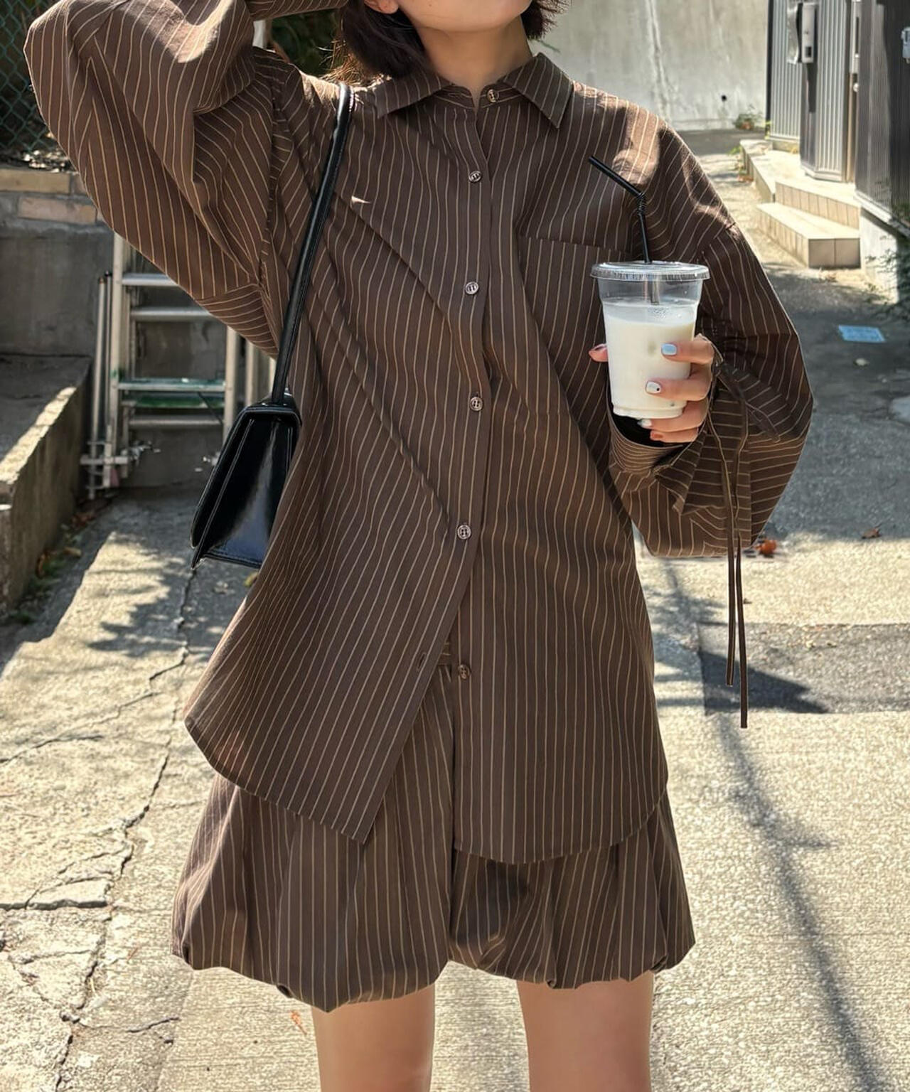 袖シャーリングオーバーシャツ