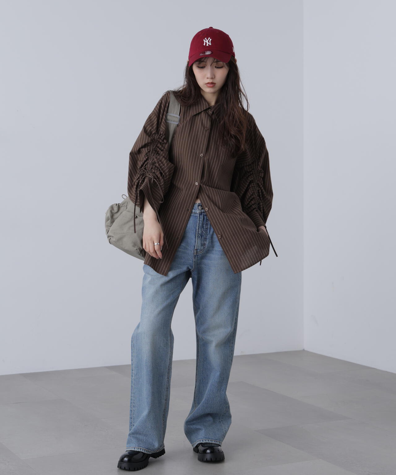 袖シャーリングオーバーシャツ