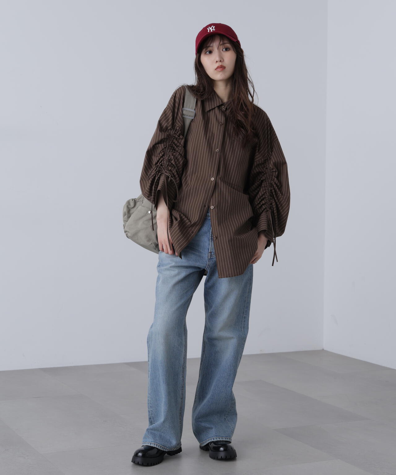 袖シャーリングオーバーシャツ