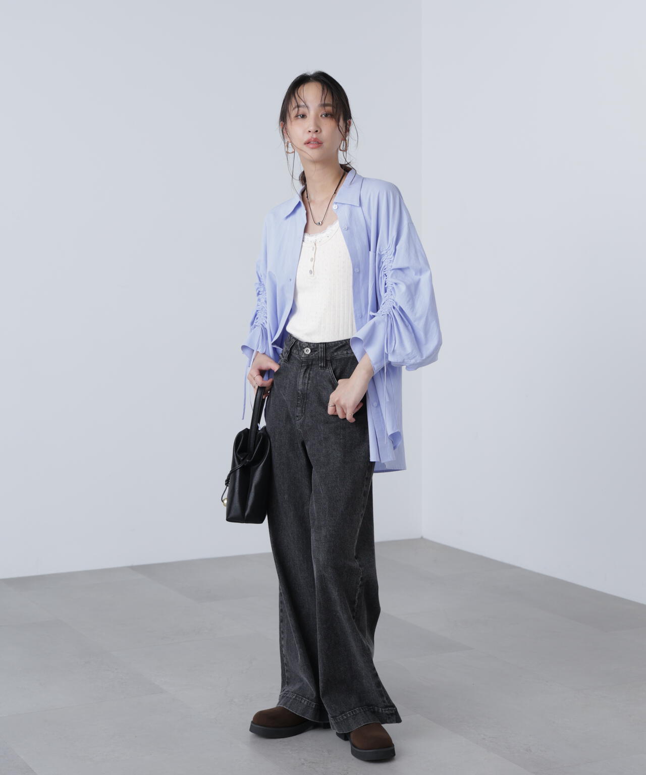 袖シャーリングオーバーシャツ