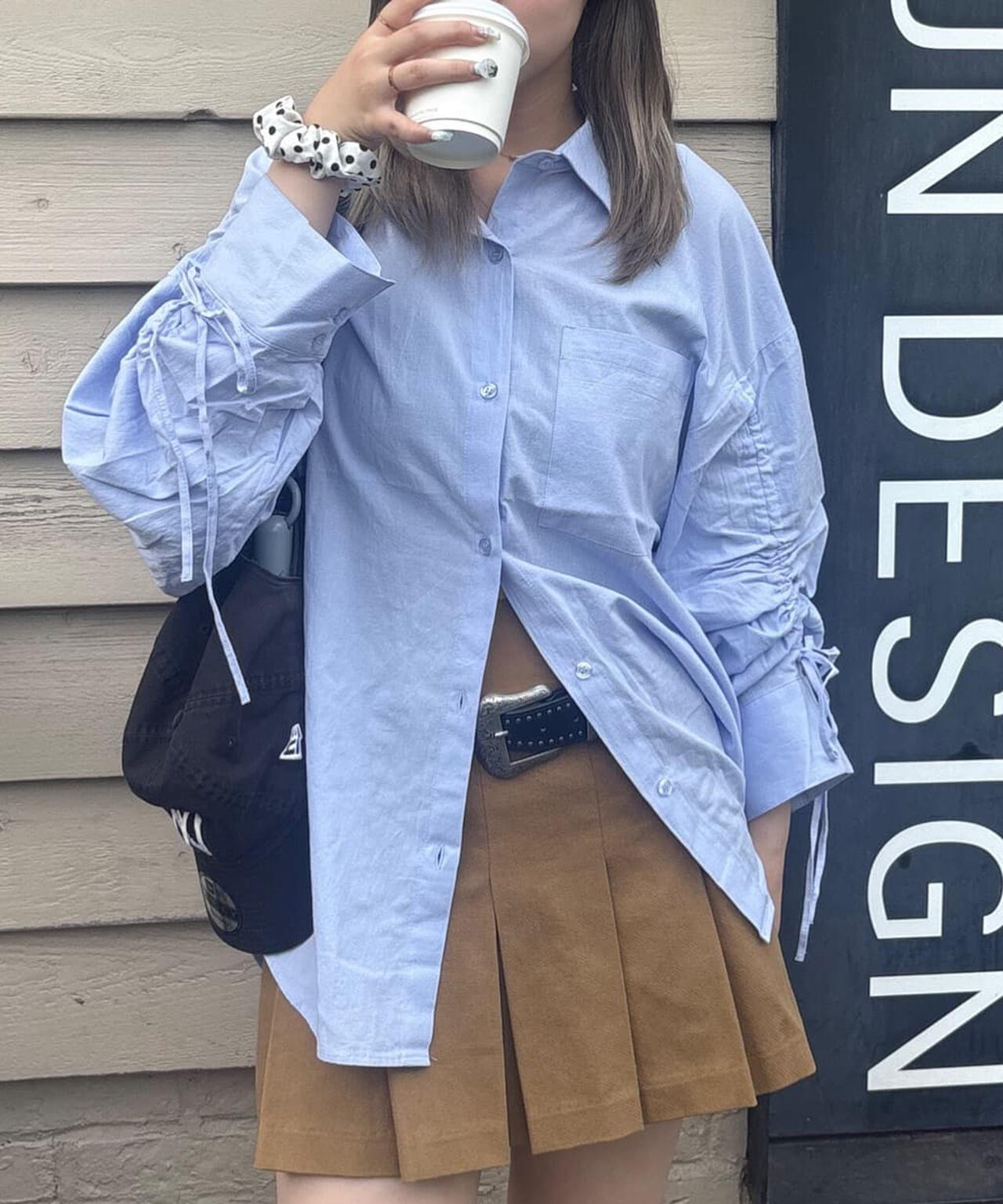 袖シャーリングオーバーシャツ