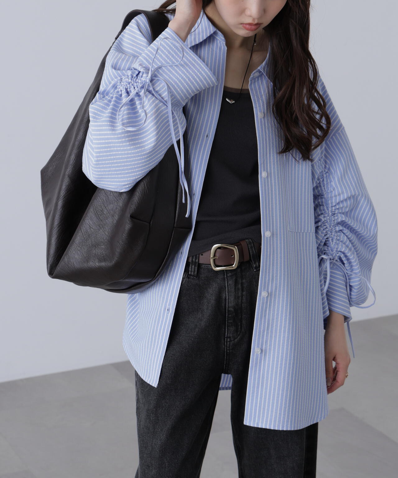 袖シャーリングオーバーシャツ