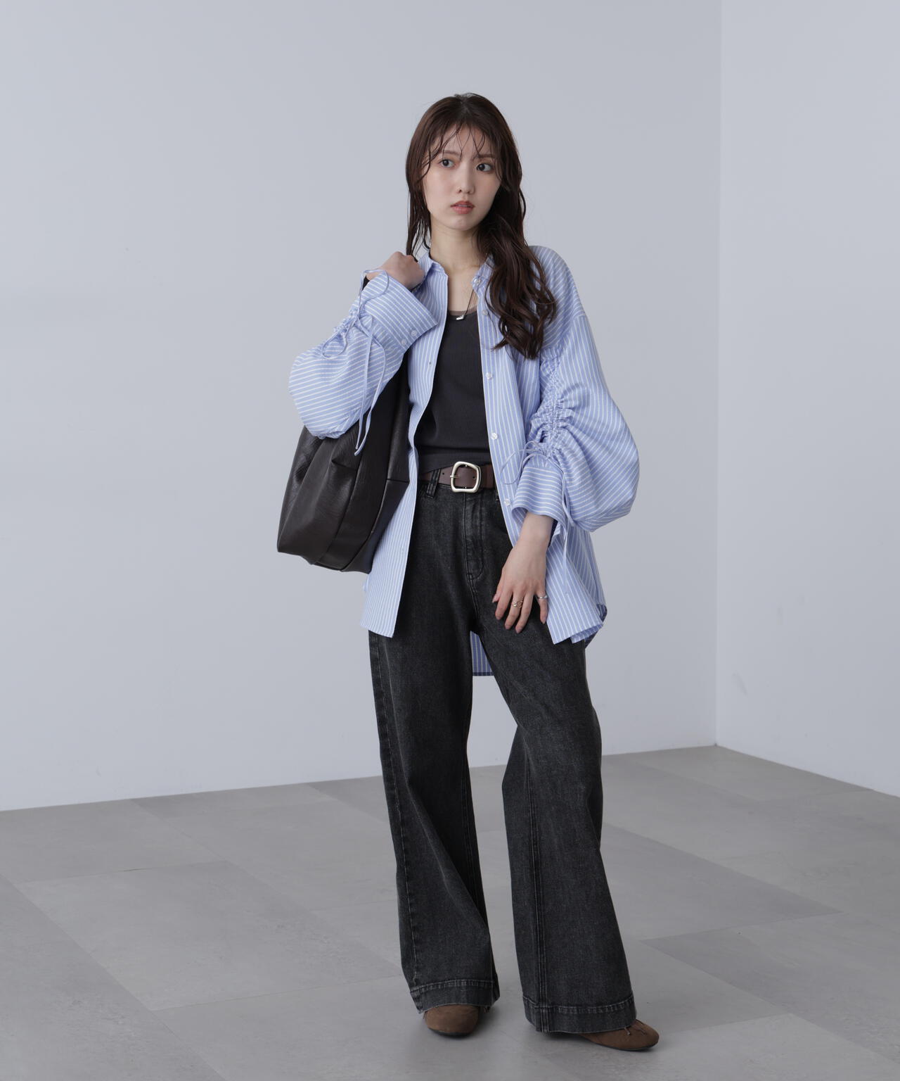 袖シャーリングオーバーシャツ