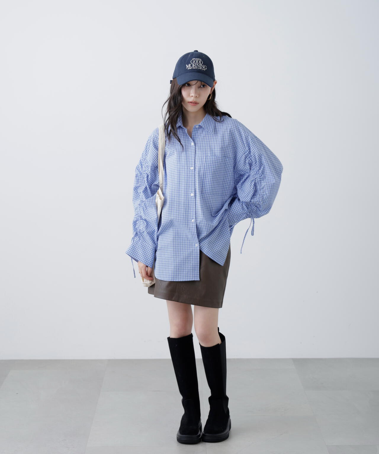 袖シャーリングオーバーシャツ