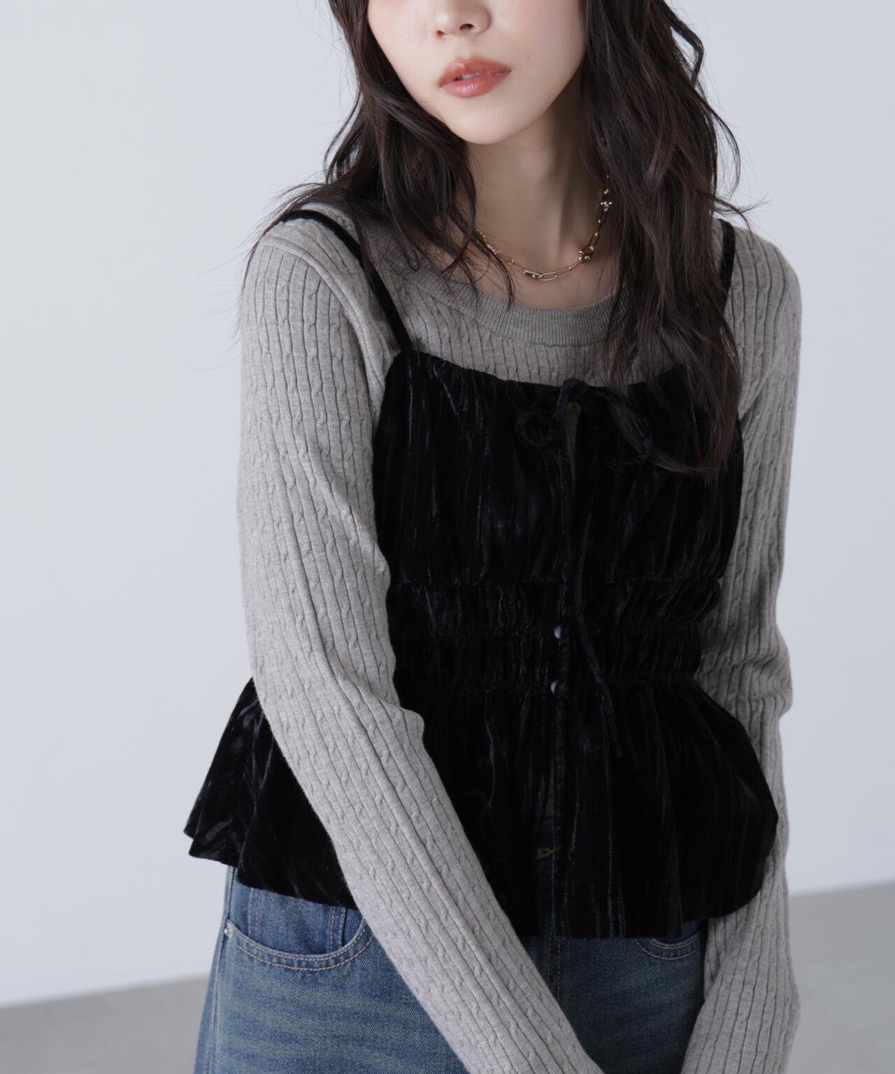 クラッシュベロアシャーリングビスチェ