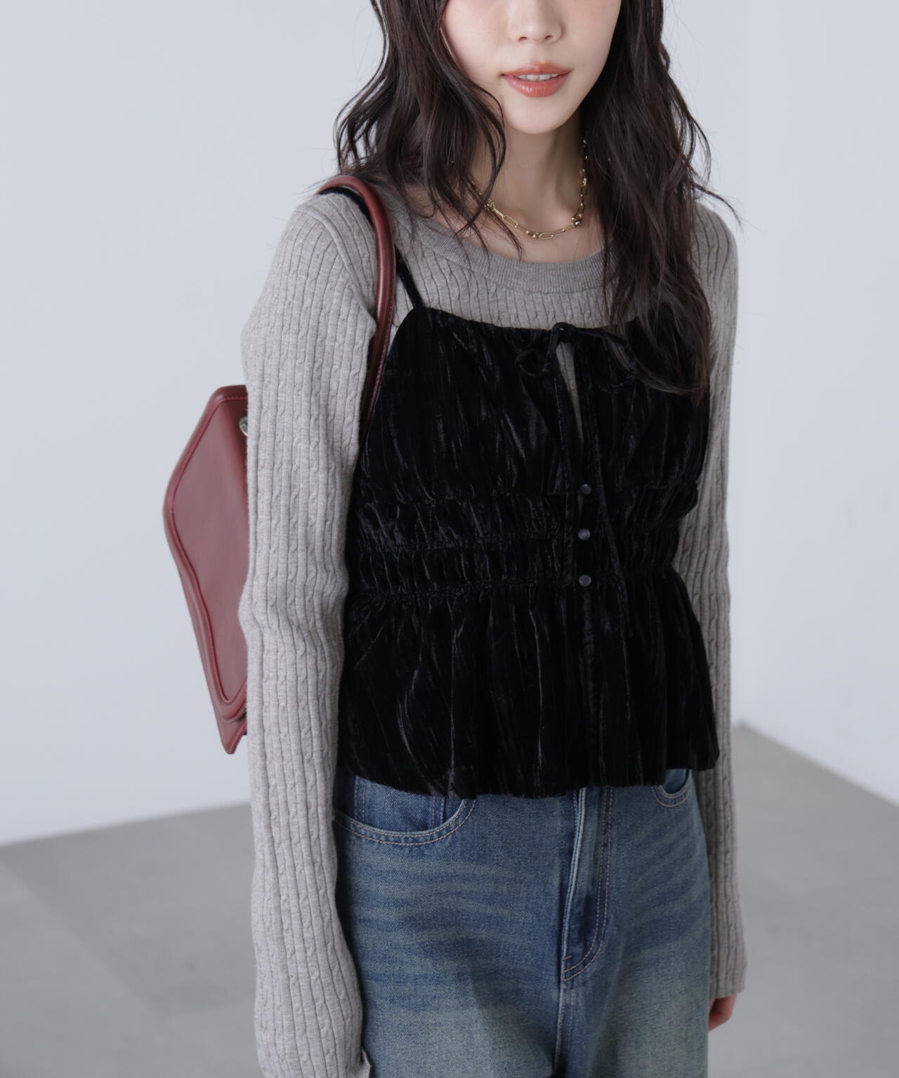 クラッシュベロアシャーリングビスチェ