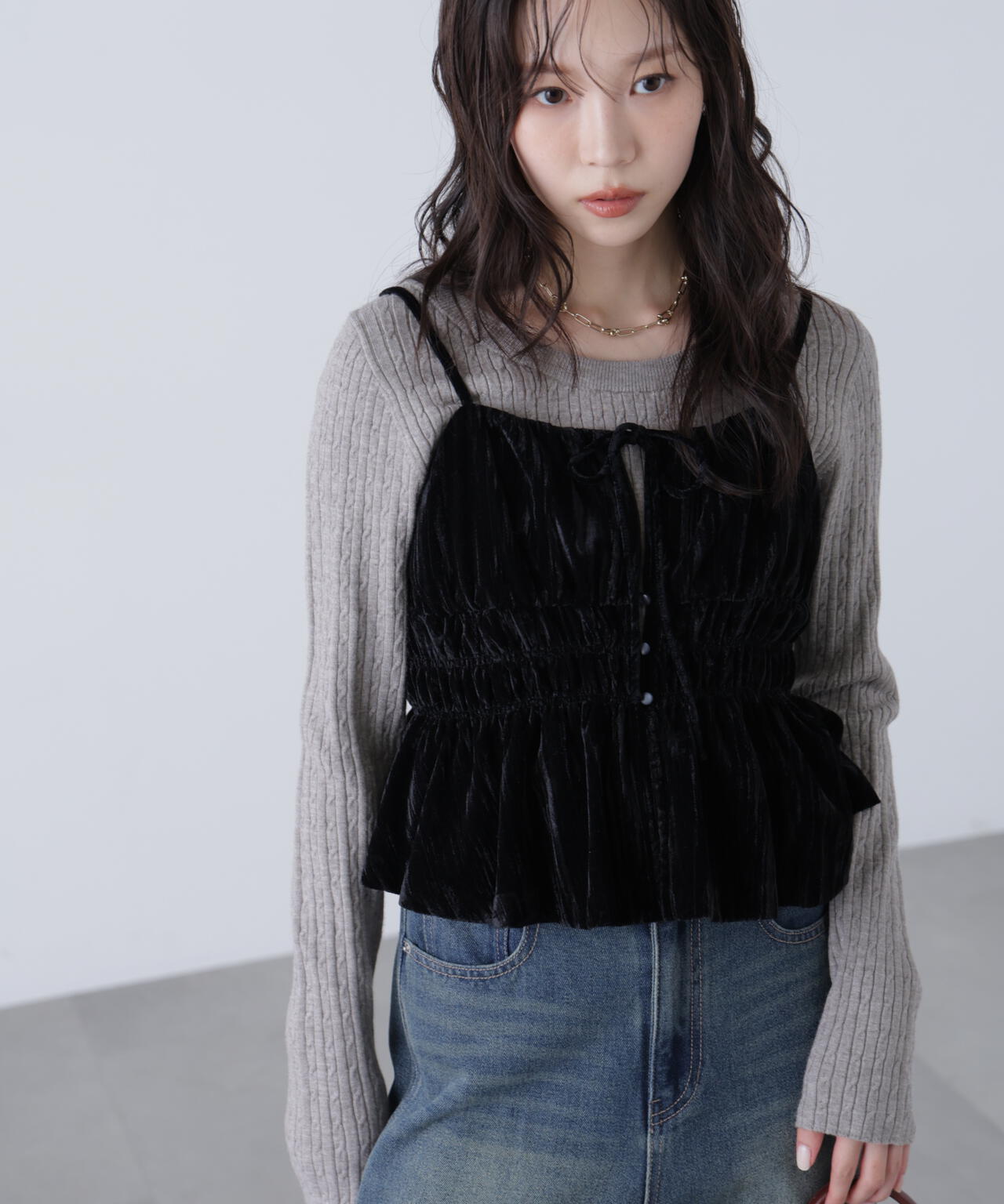 クラッシュベロアシャーリングビスチェ