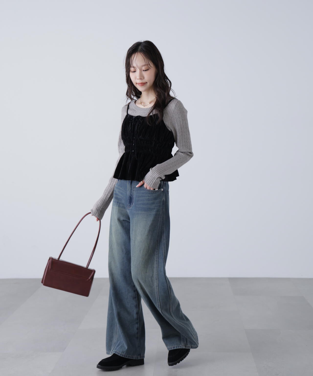 クラッシュベロアシャーリングビスチェ