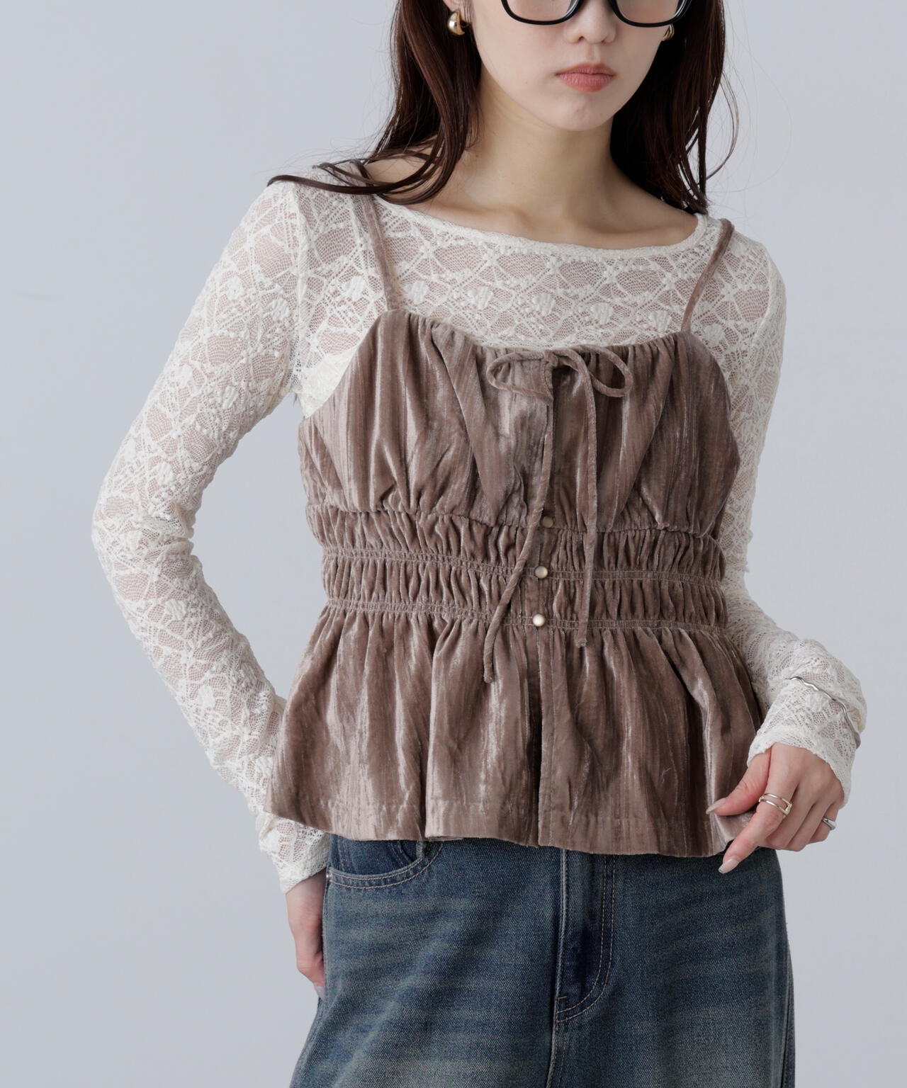 クラッシュベロアシャーリングビスチェ