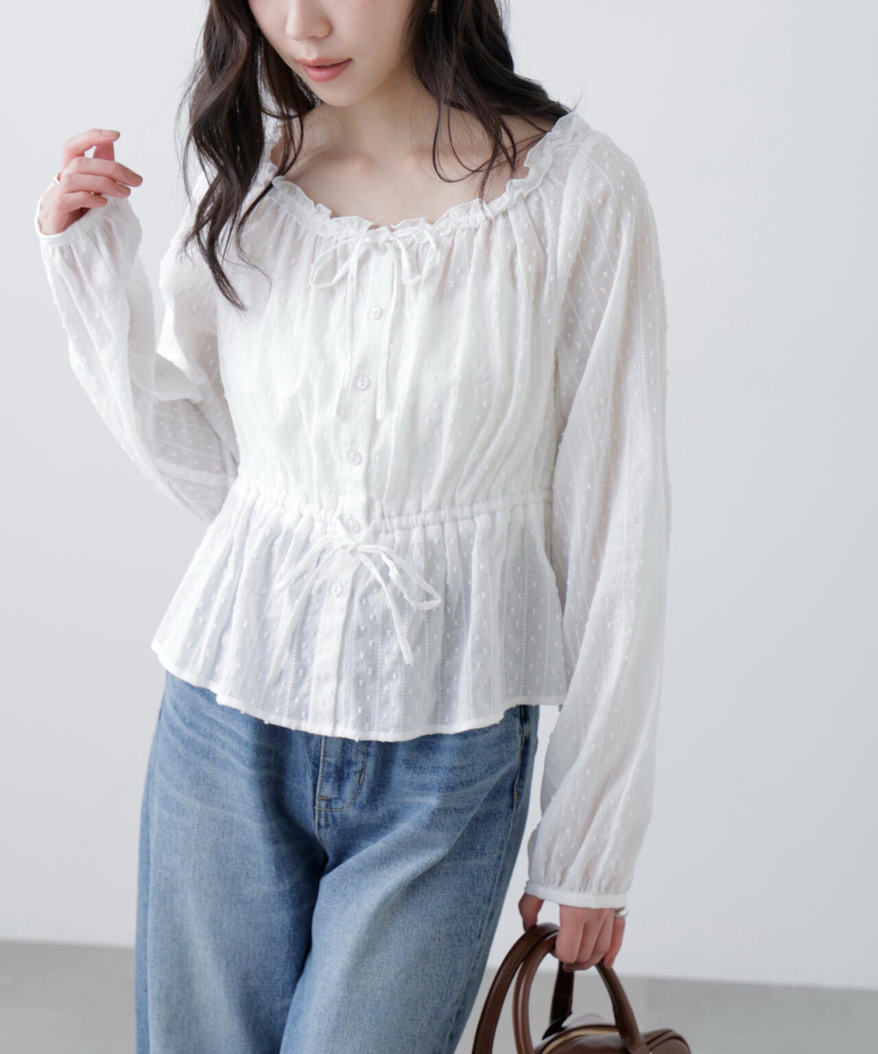 コットンレースペプラムブラウス