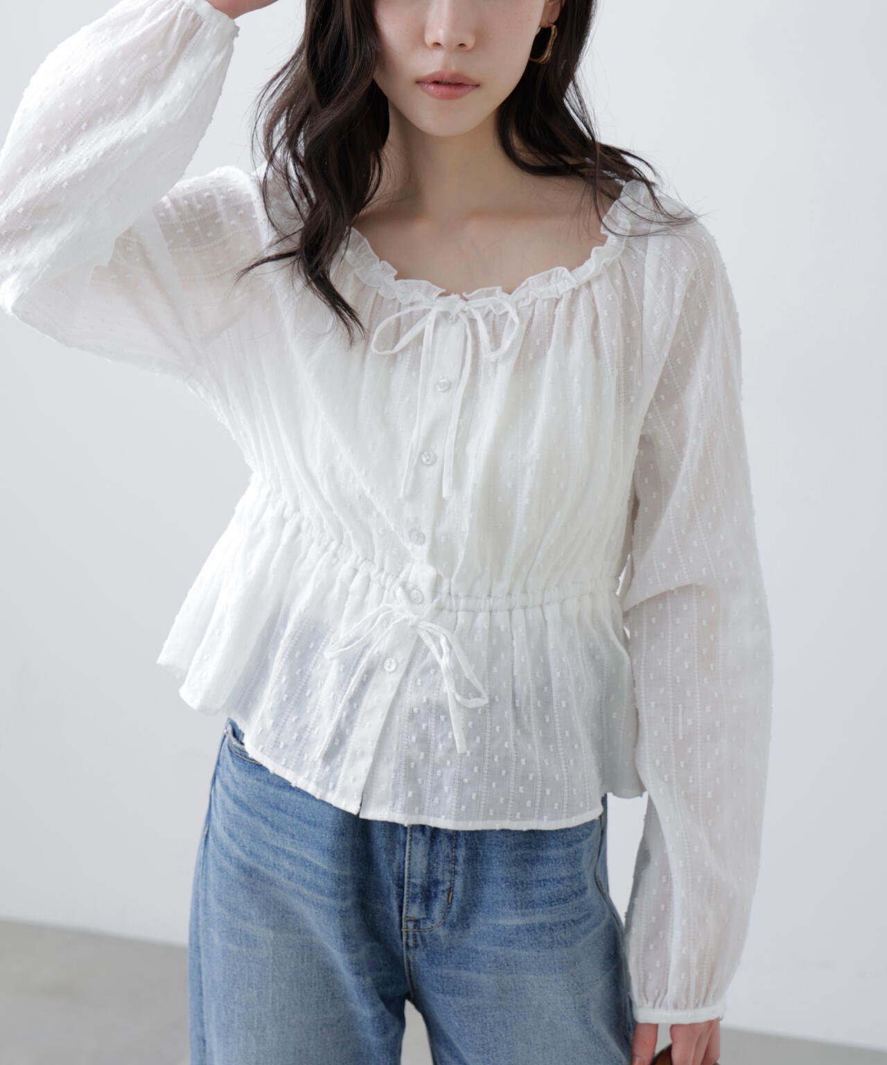 コットンレースペプラムブラウス