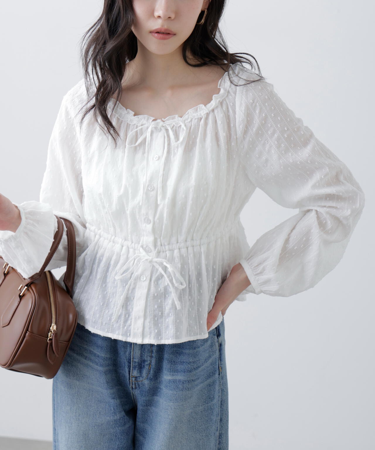 コットンレースペプラムブラウス