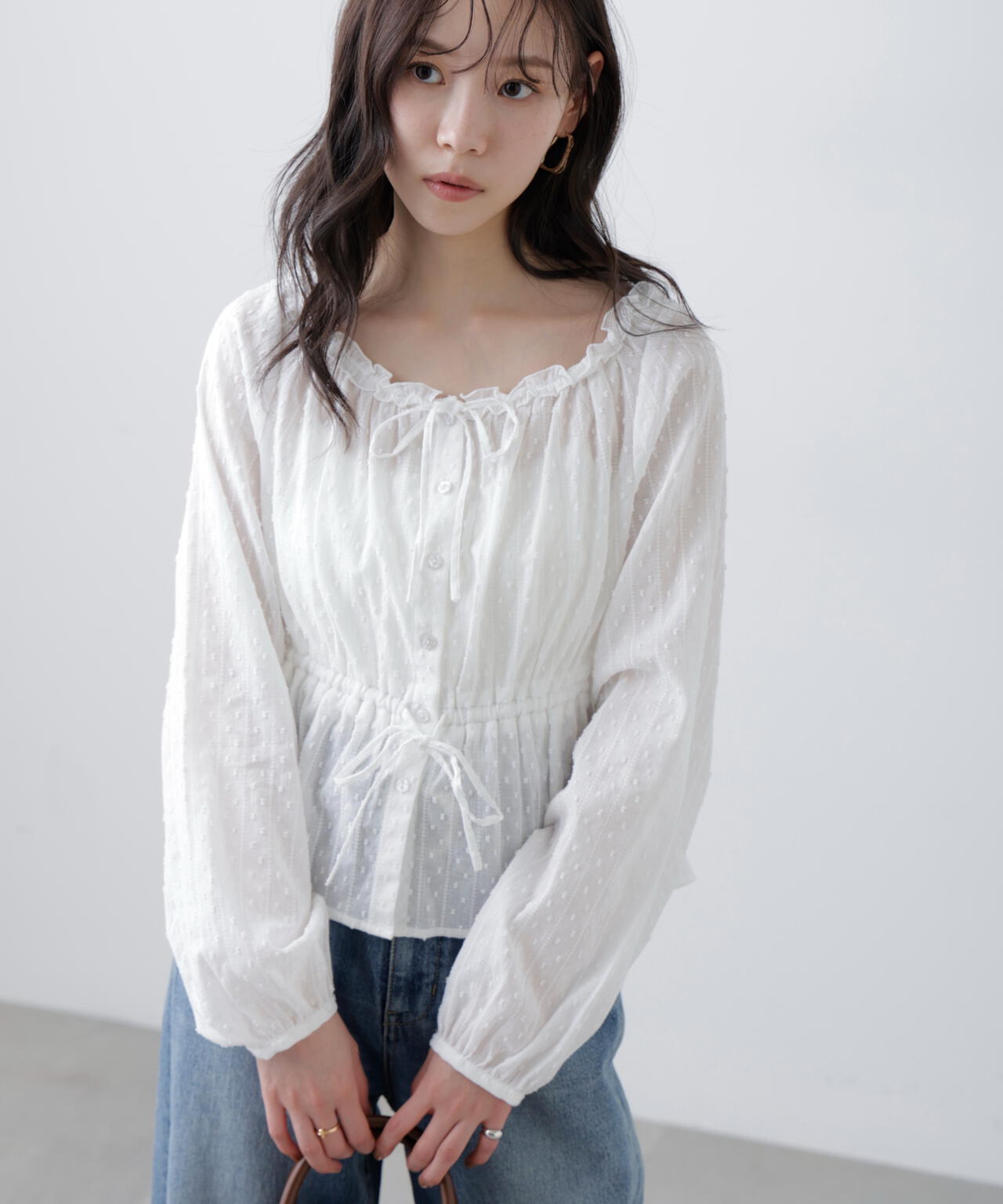 コットンレースペプラムブラウス