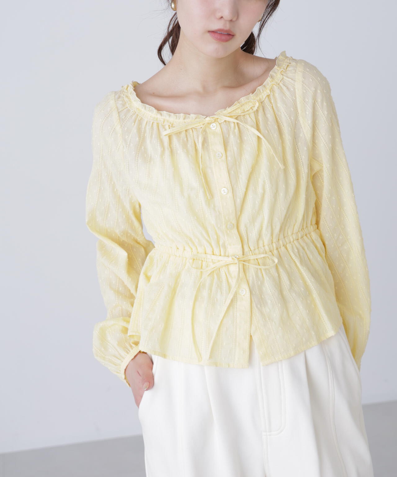 コットンレースペプラムブラウス