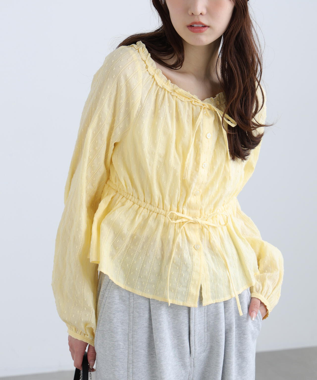 コットンレースペプラムブラウス