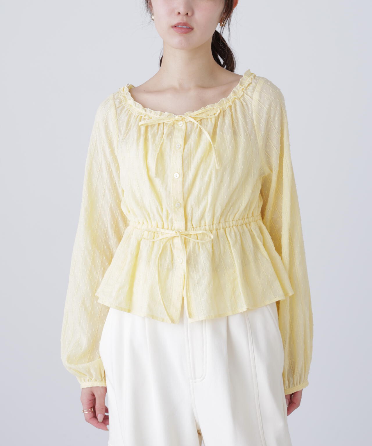 コットンレースペプラムブラウス