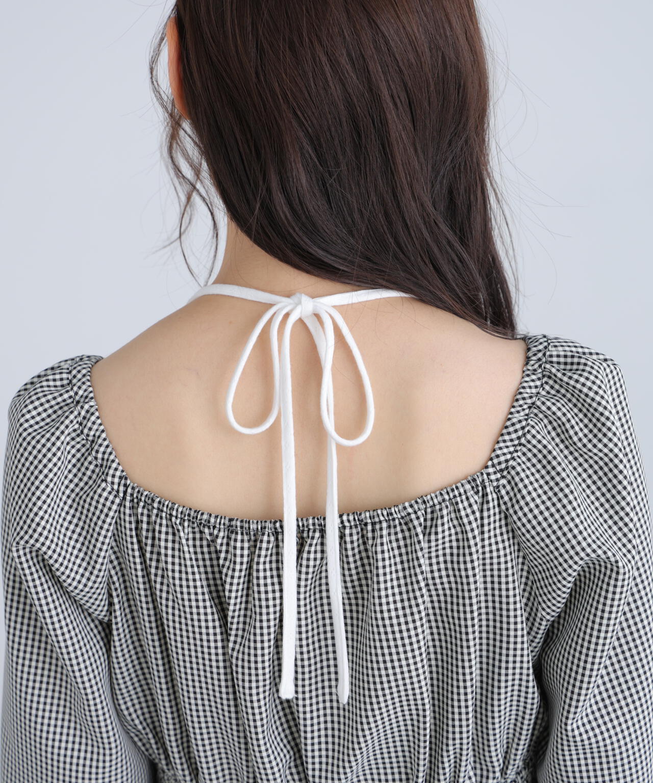 レイヤード風ギンガムチェックペプラムブラウス