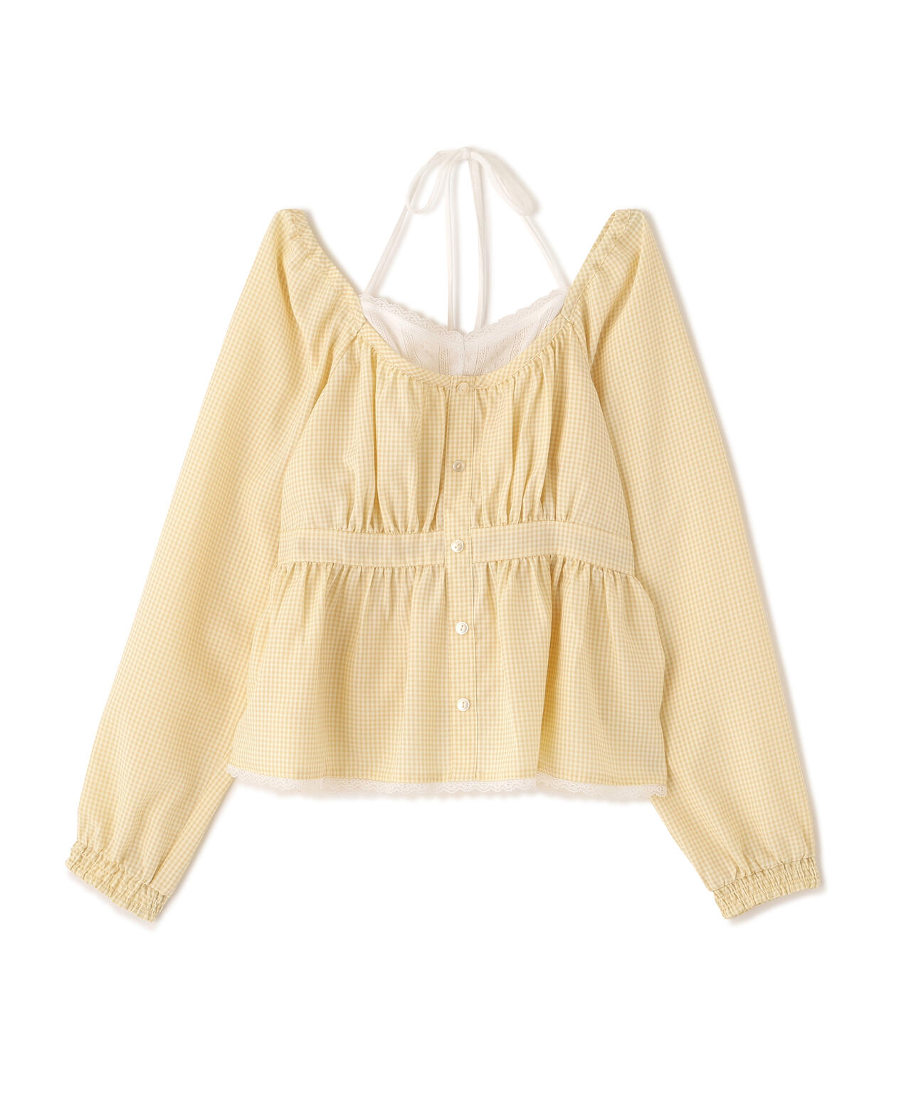 レイヤード風ギンガムチェックペプラムブラウス