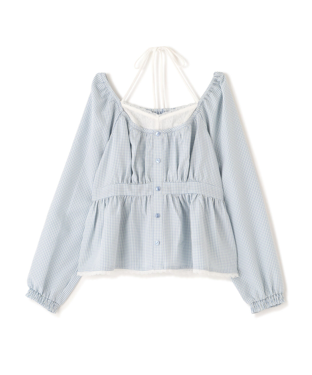 レイヤード風ギンガムチェックペプラムブラウス