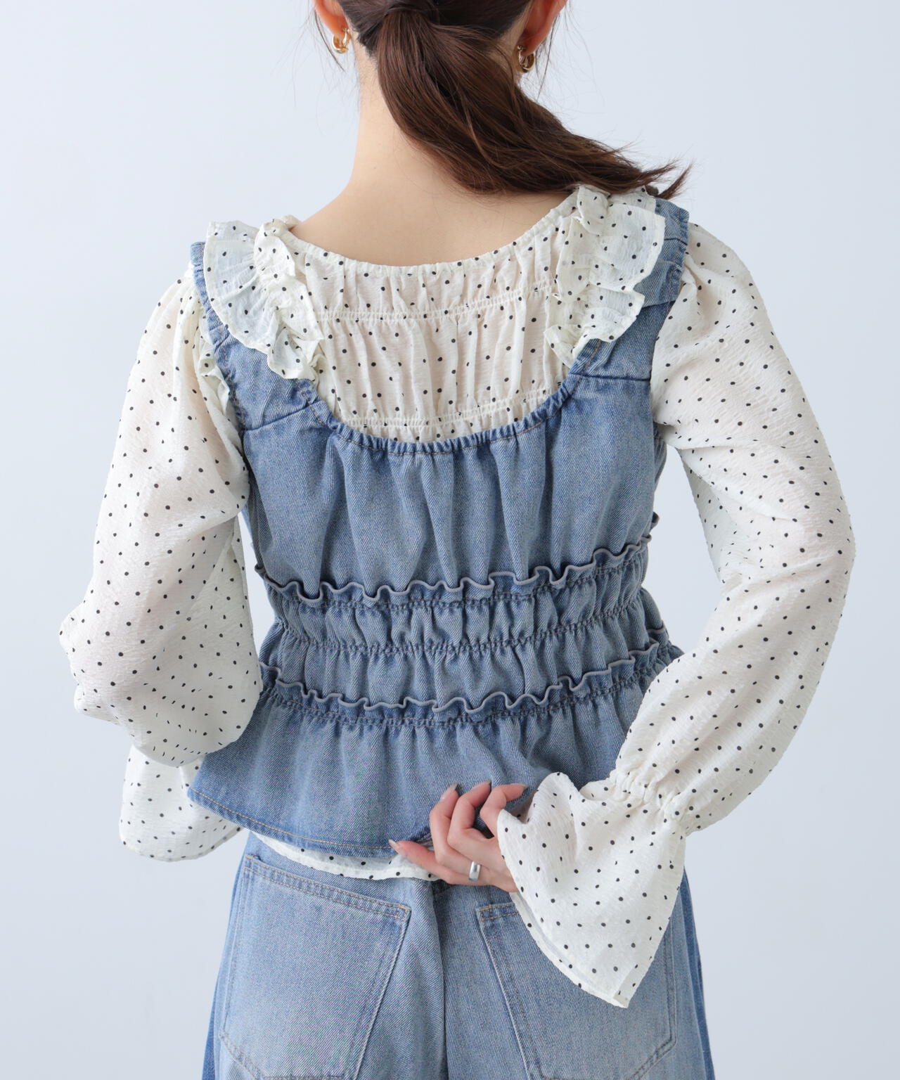 シャーリングデニムビスチェ