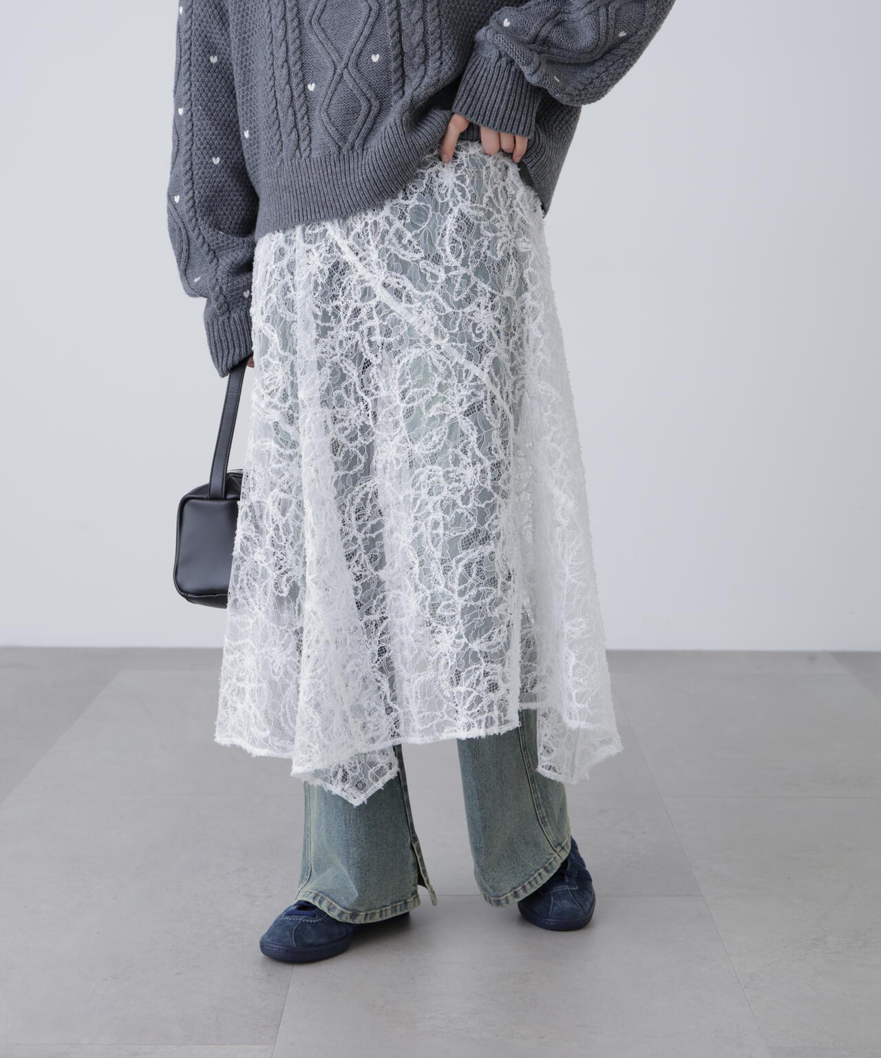 2wayモールレースパネルフレアスカート