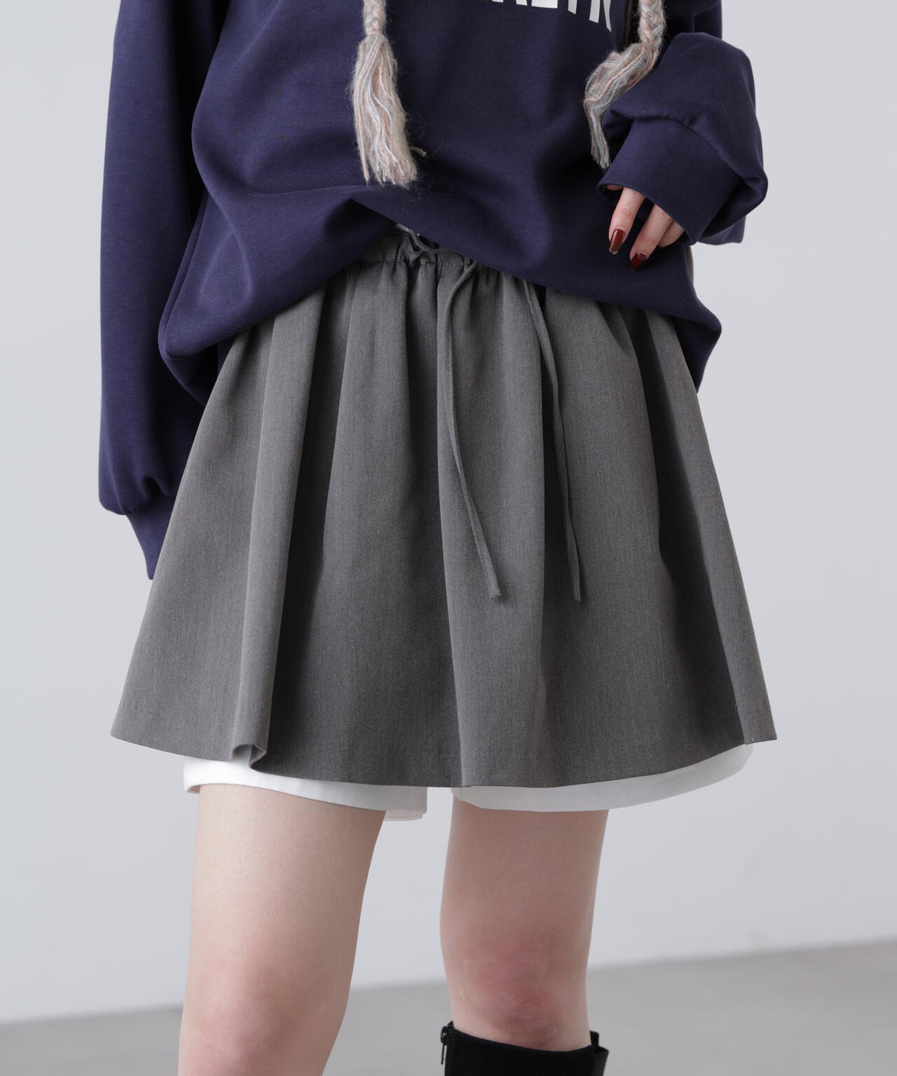 インナーパンツ付レイヤードフレアミニスカート