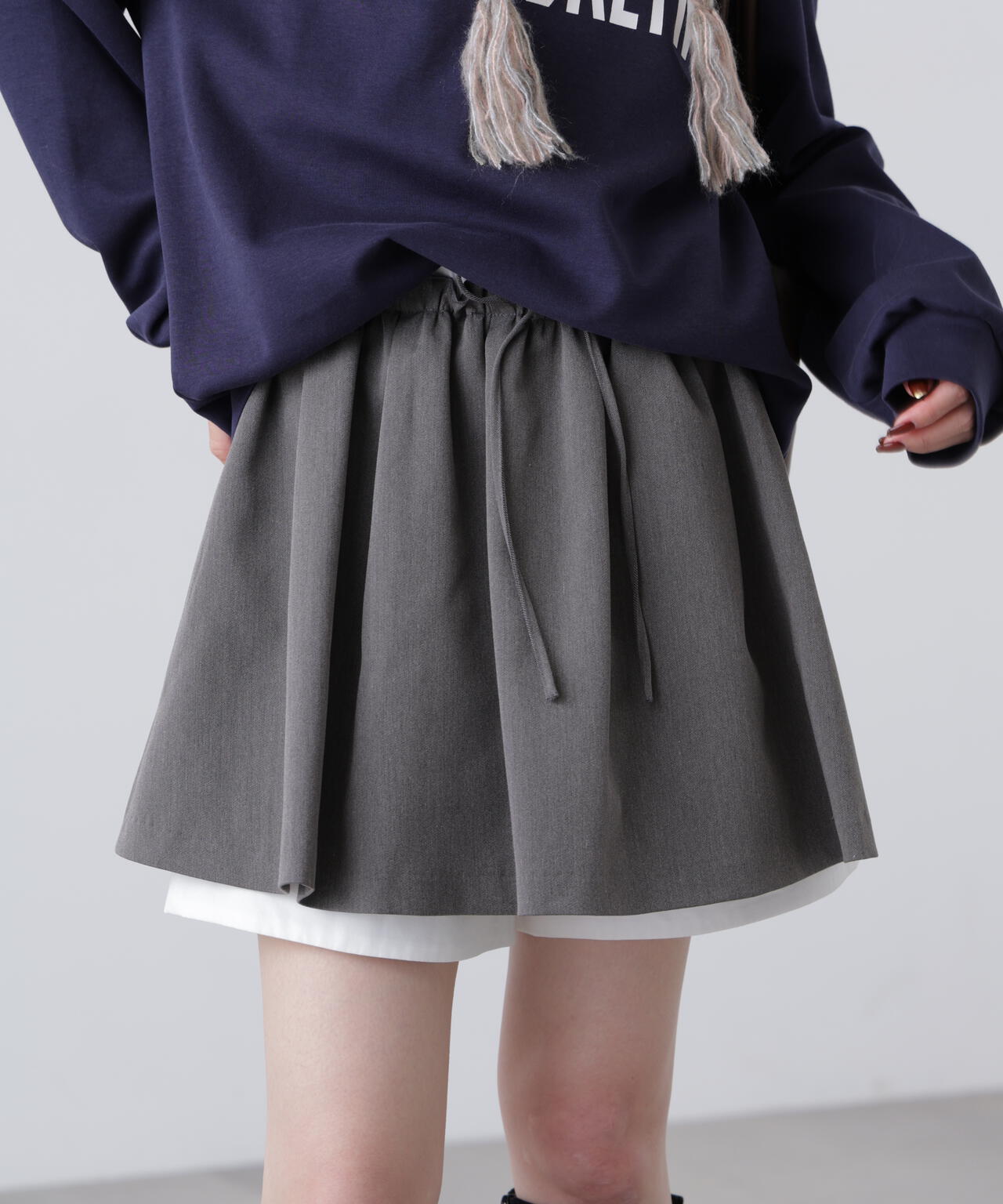 インナーパンツ付レイヤードフレアミニスカート