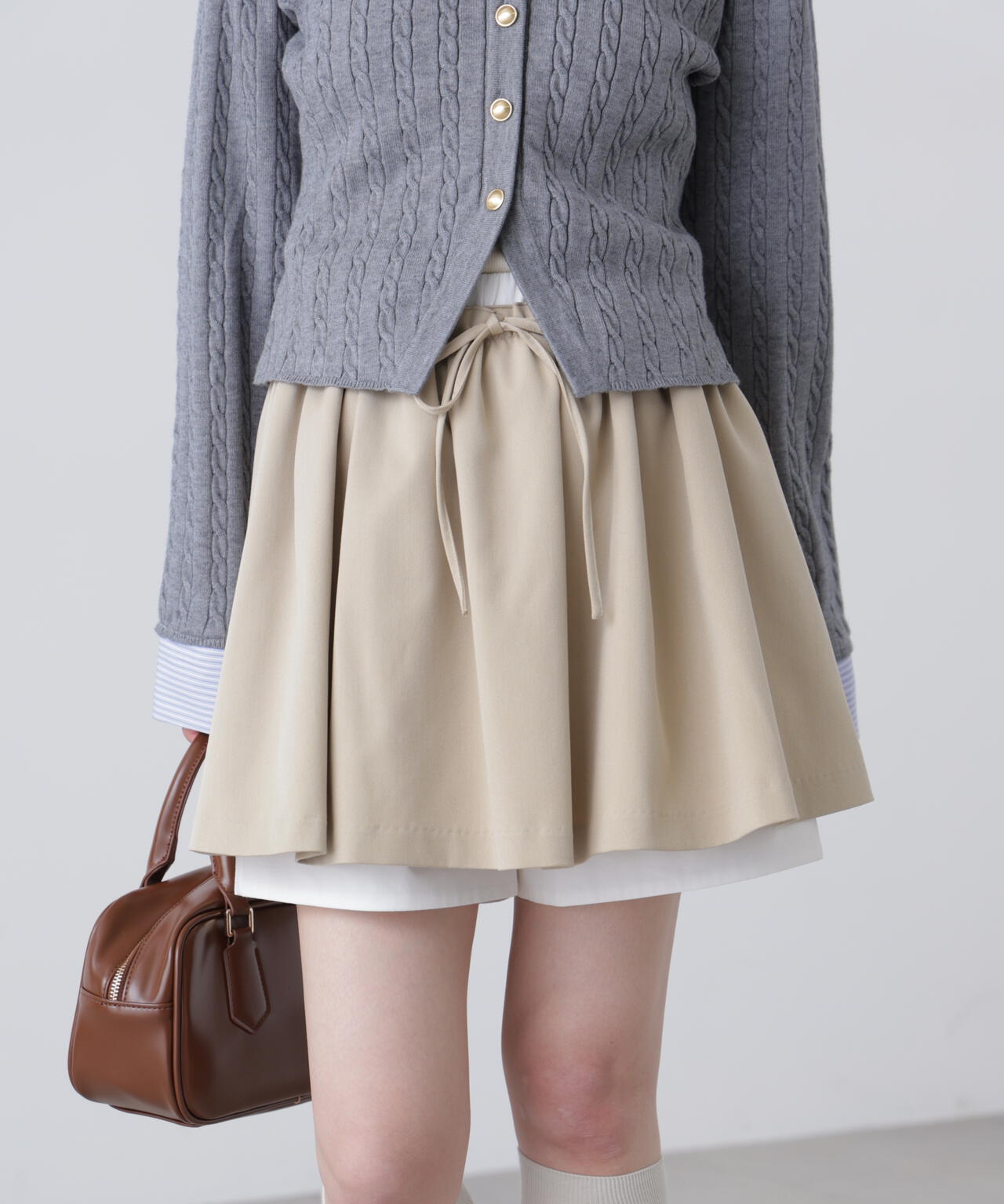 インナーパンツ付レイヤードフレアミニスカート