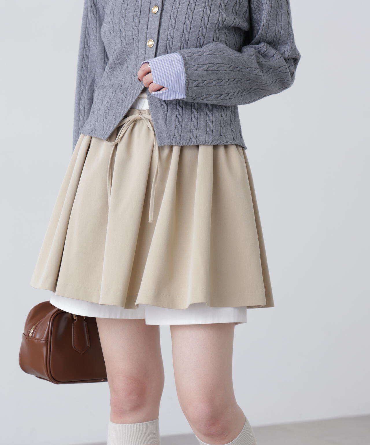 インナーパンツ付レイヤードフレアミニスカート