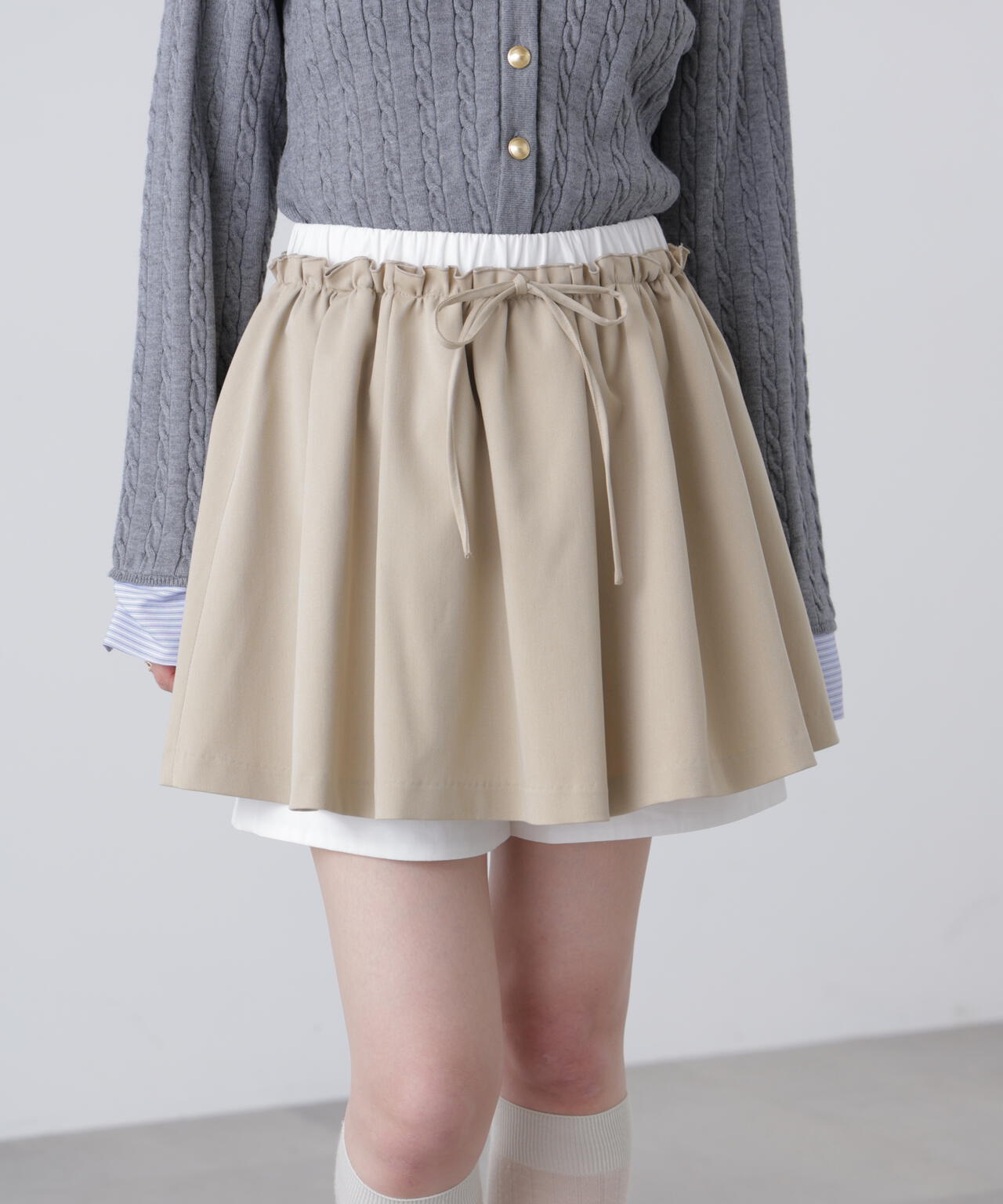 インナーパンツ付レイヤードフレアミニスカート