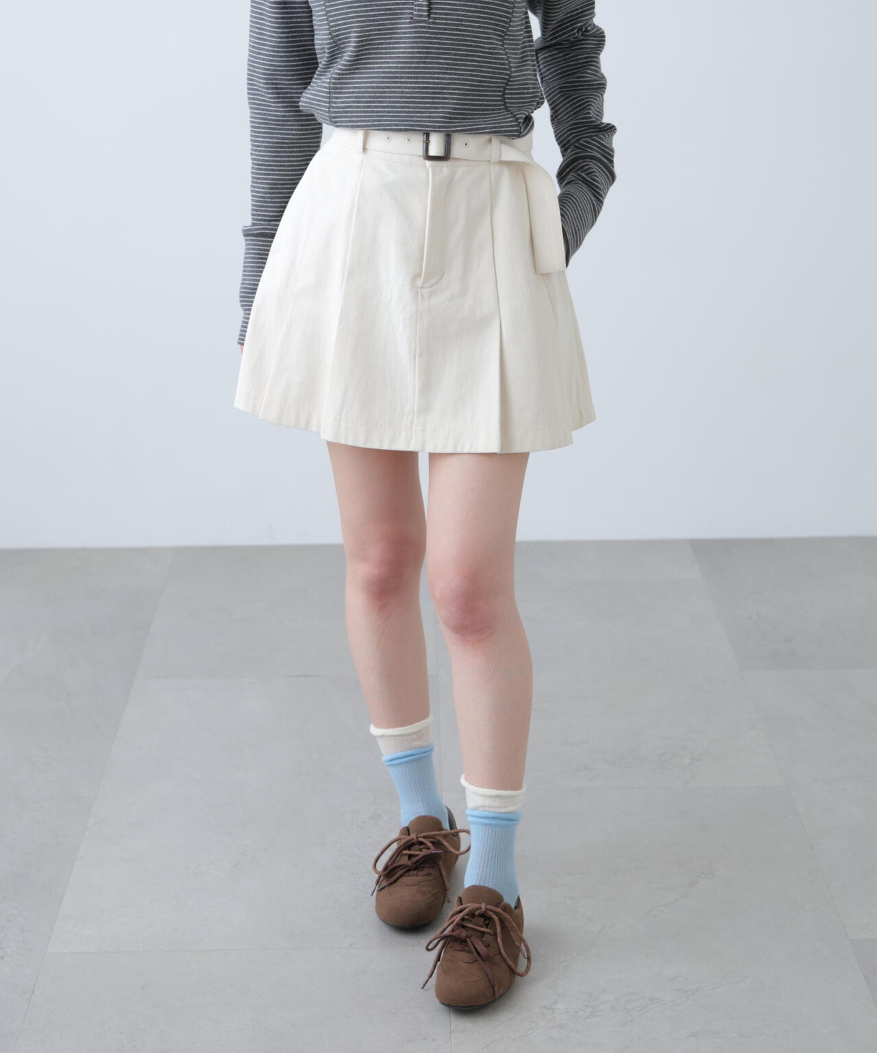 〈セットアップ対応〉ベルト付きプリーツミニスカート