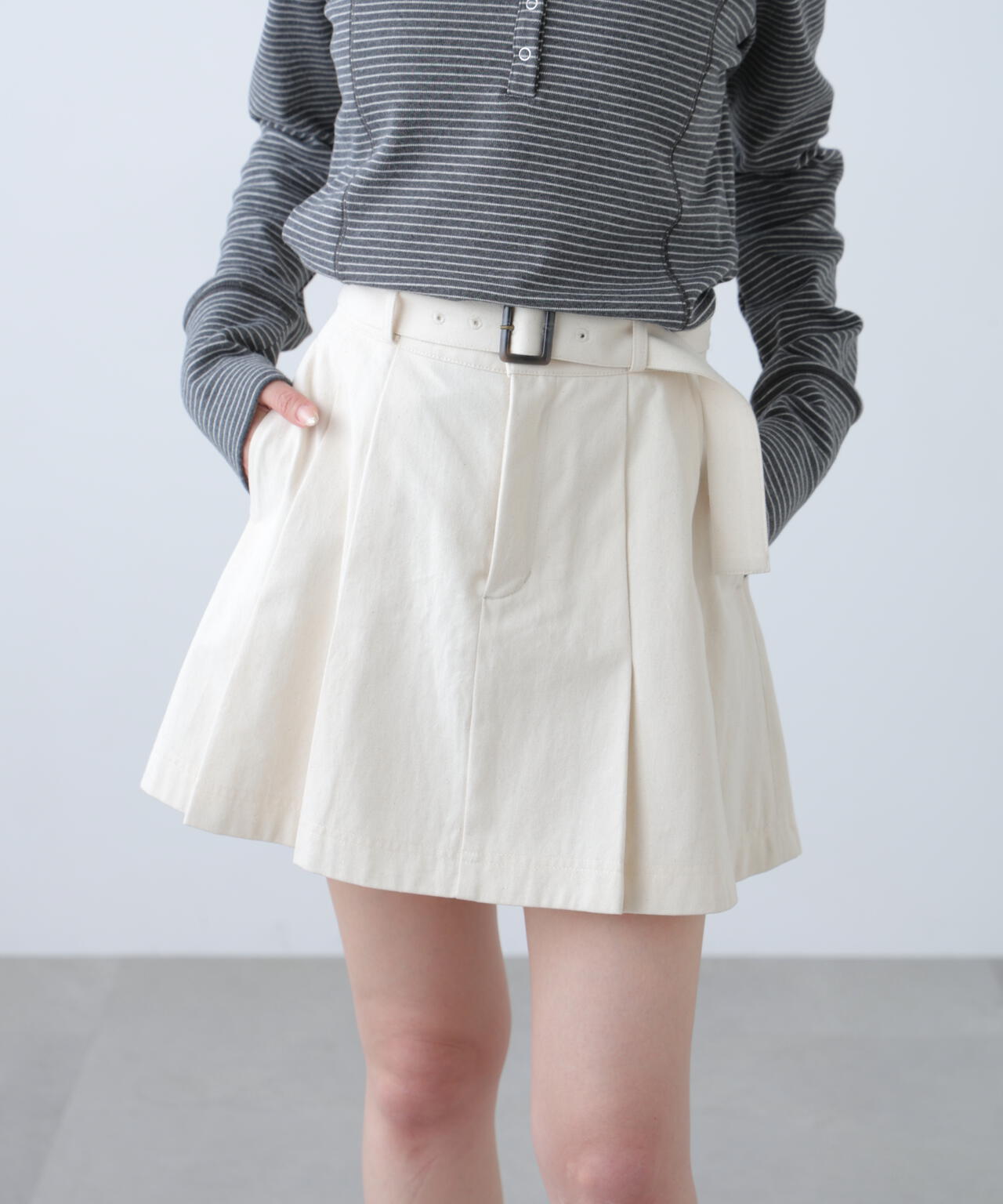 〈セットアップ対応〉ベルト付きプリーツミニスカート