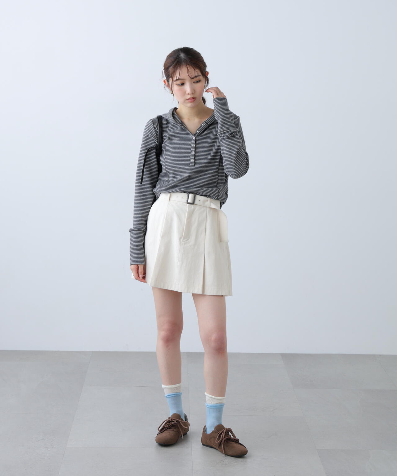 〈セットアップ対応〉ベルト付きプリーツミニスカート