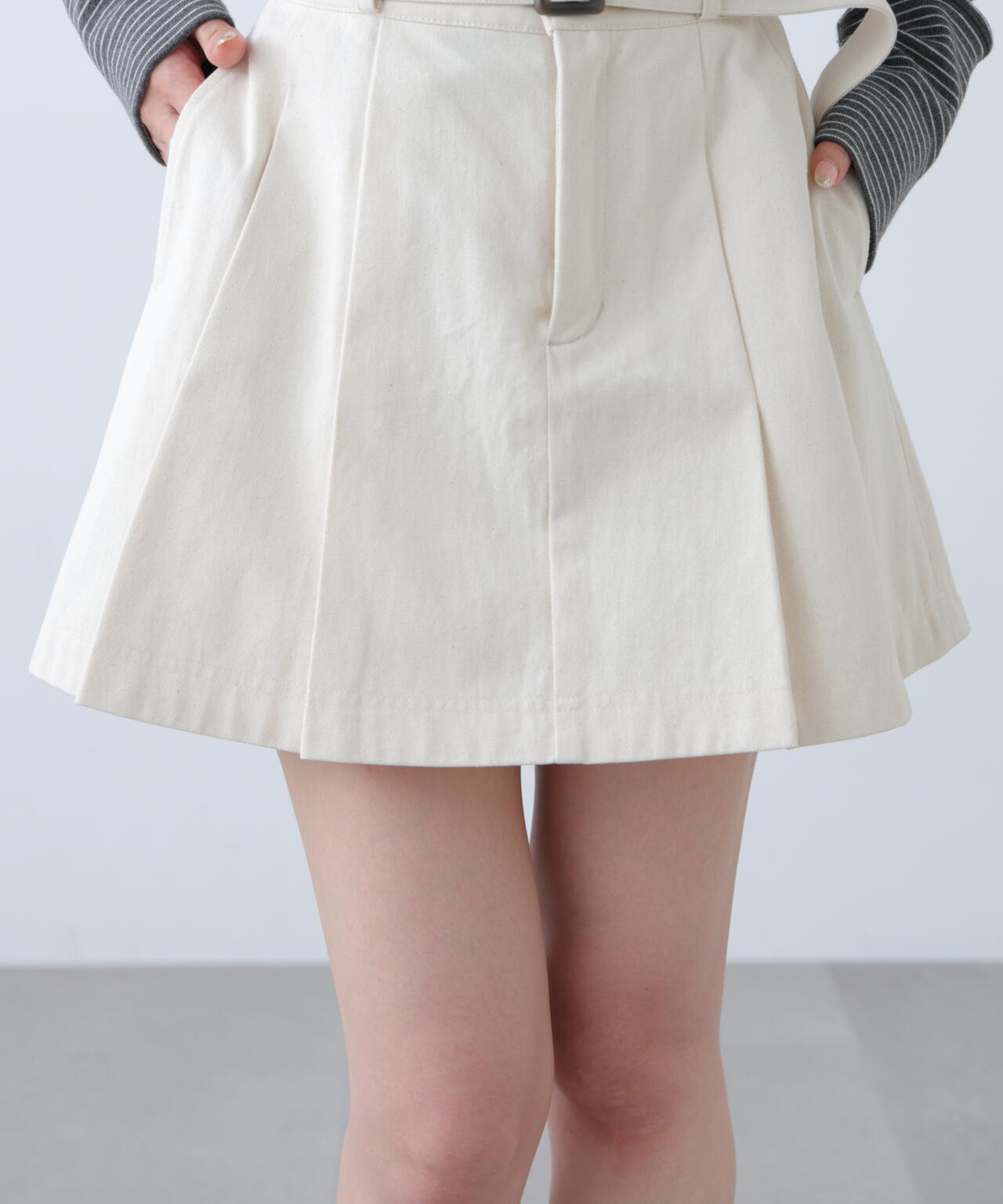 〈セットアップ対応〉ベルト付きプリーツミニスカート