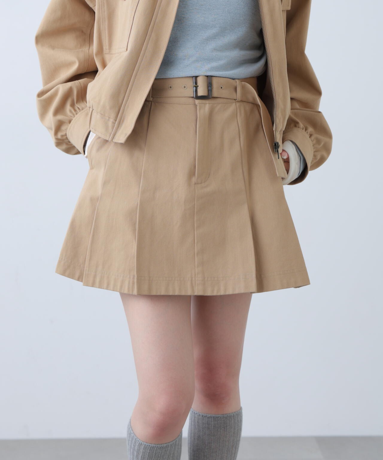 〈セットアップ対応〉ベルト付きプリーツミニスカート