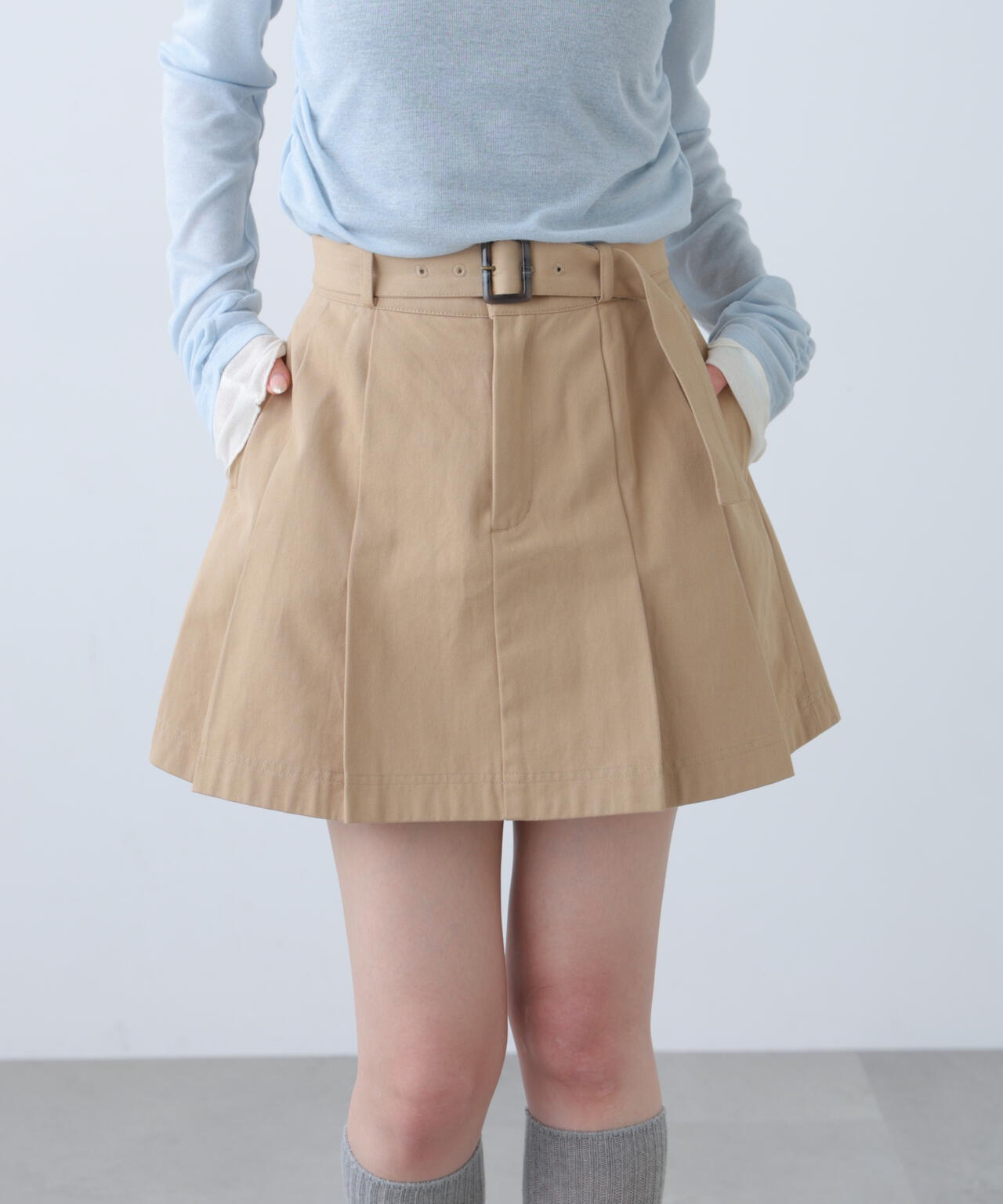 〈セットアップ対応〉ベルト付きプリーツミニスカート