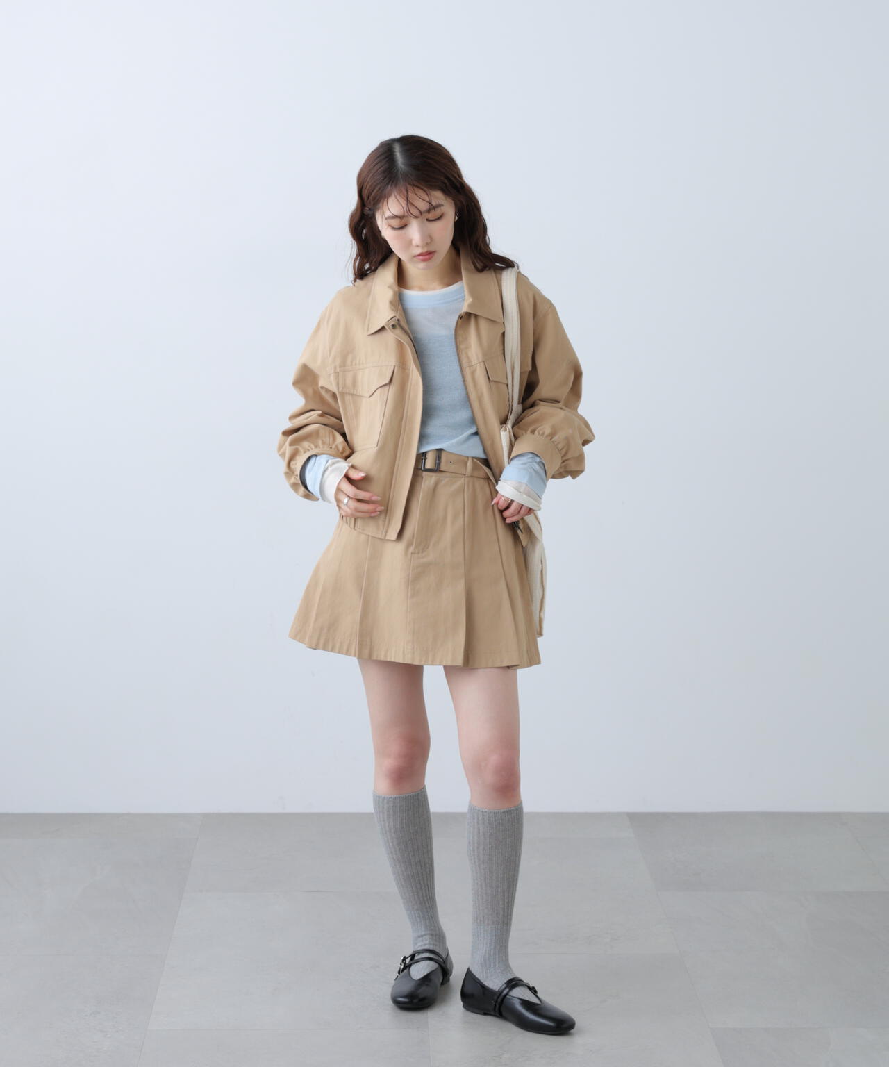 〈セットアップ対応〉ベルト付きプリーツミニスカート