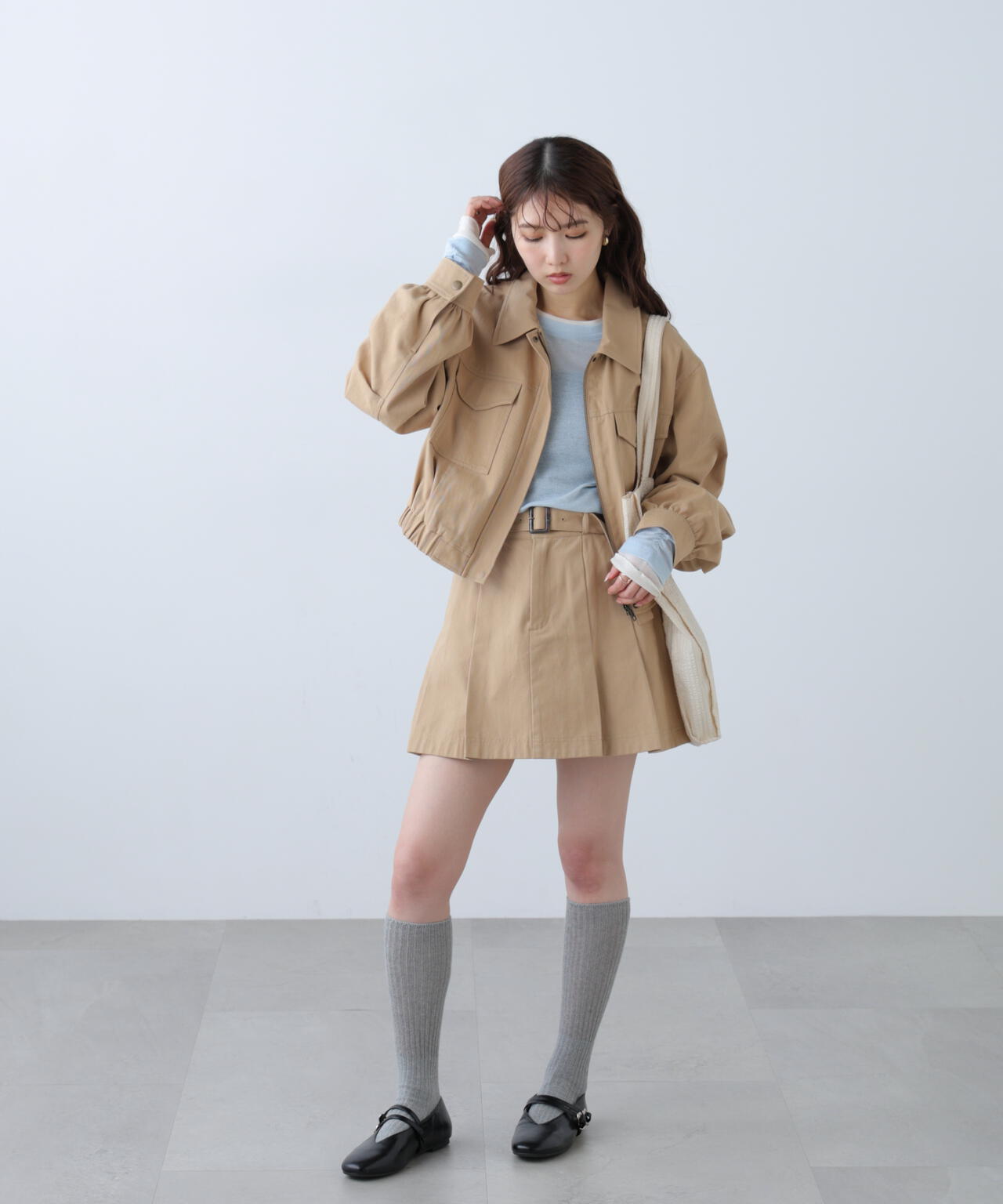 〈セットアップ対応〉ベルト付きプリーツミニスカート