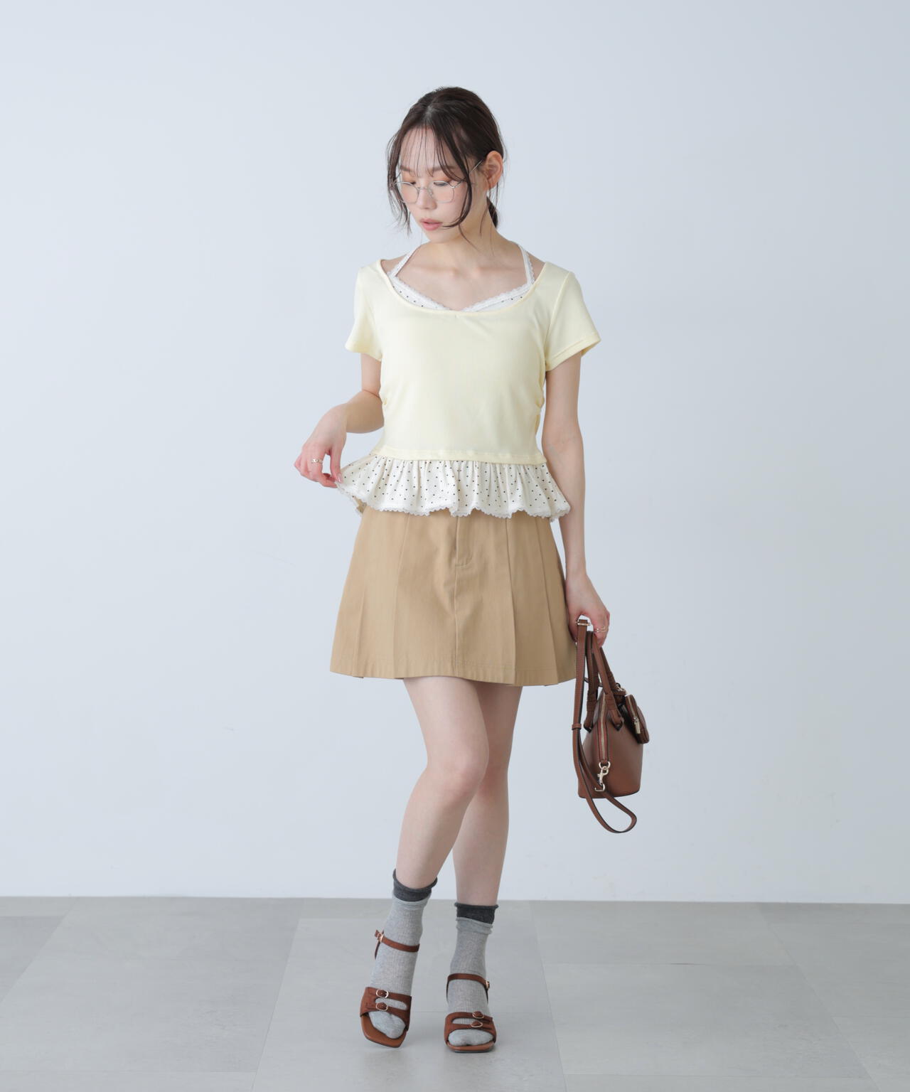〈セットアップ対応〉ベルト付きプリーツミニスカート
