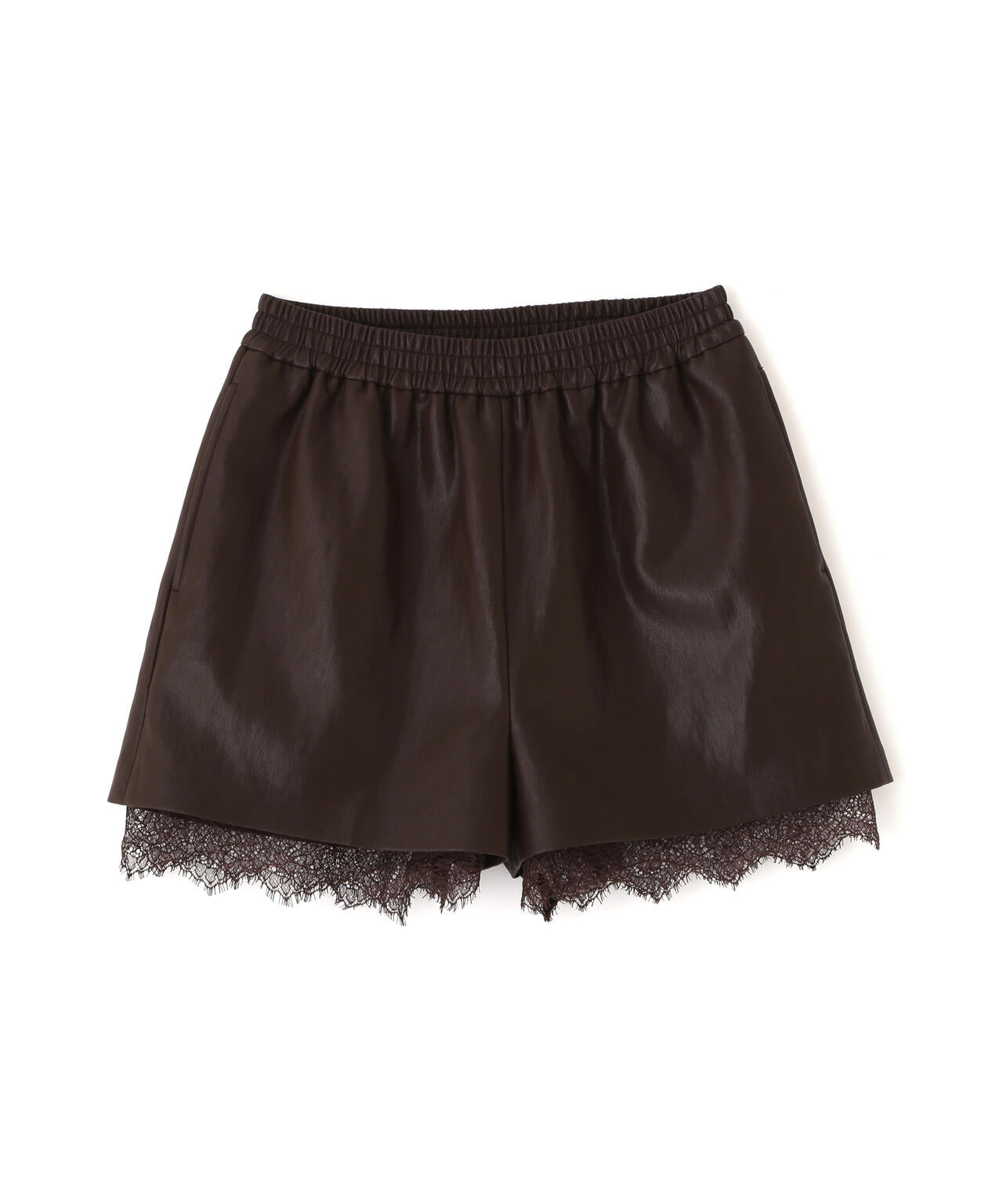 レースレイヤードエコレザーショートパンツ