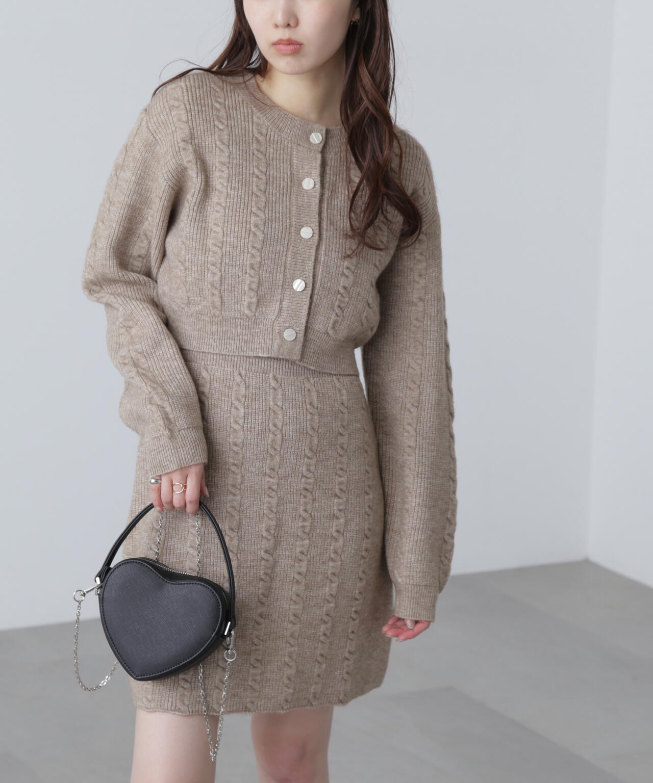 ケーブルニットカーデ×ワンピースセット