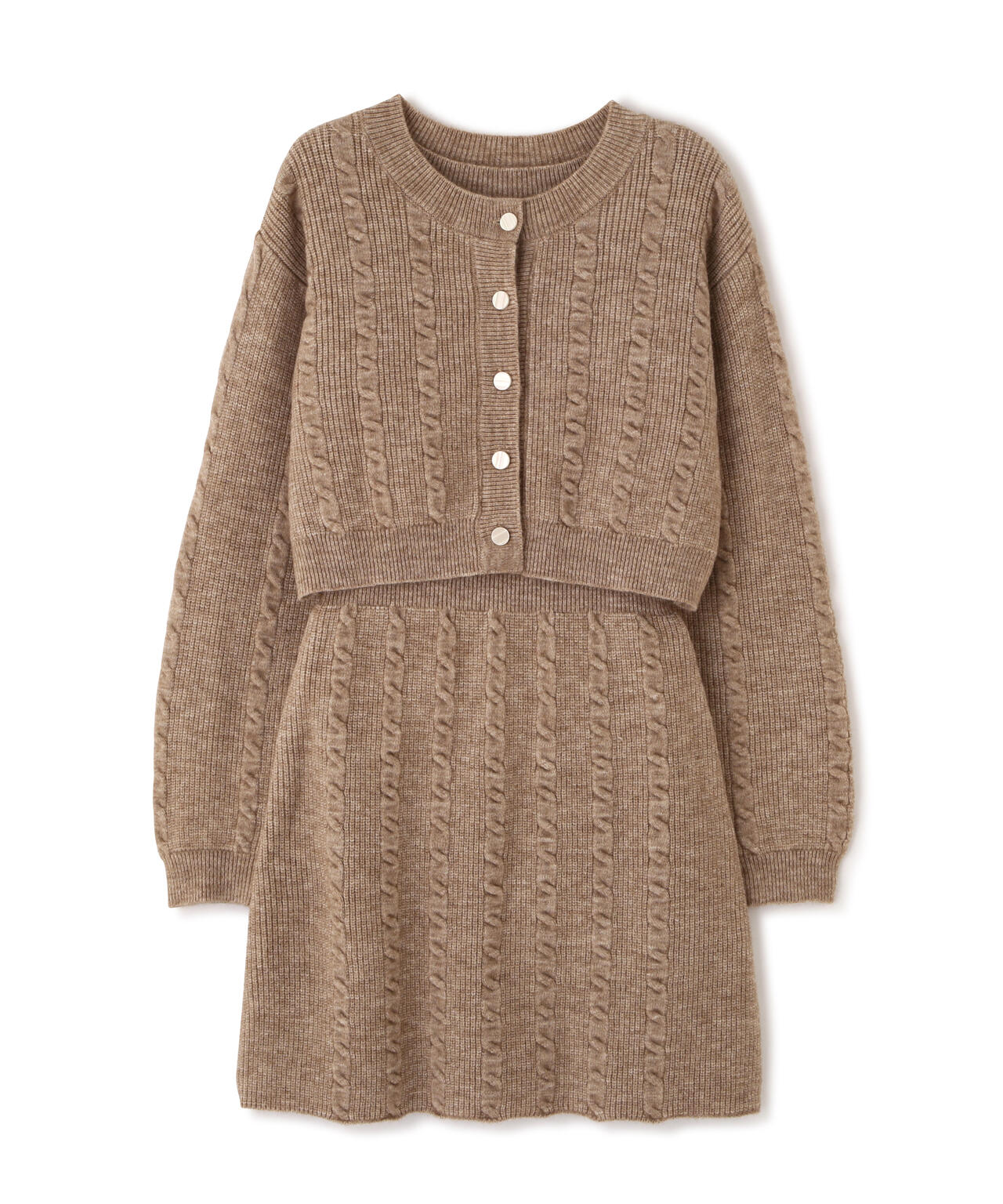 ケーブルニットカーデ×ワンピースセット