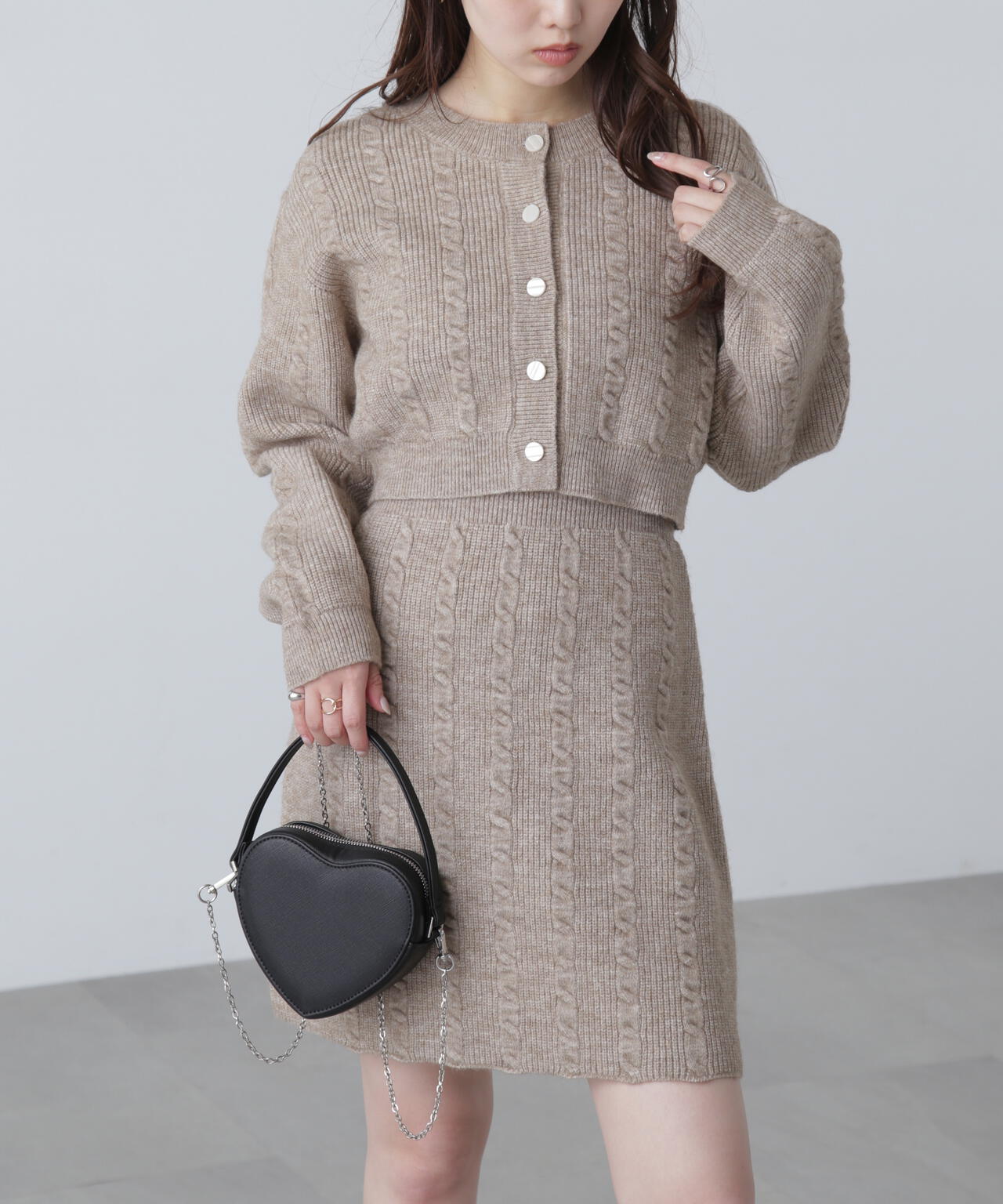 ケーブルニットカーデ×ワンピースセット