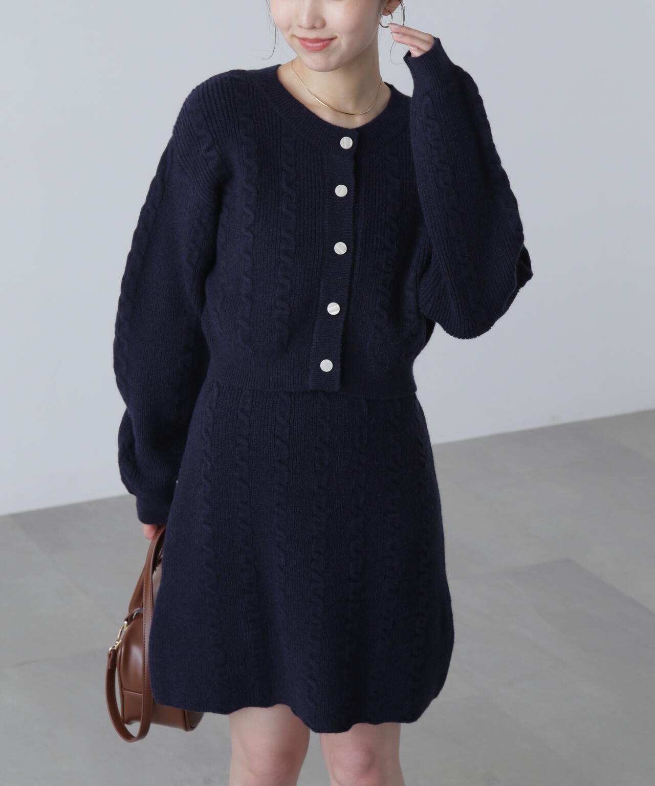 ケーブルニットカーデ×ワンピースセット