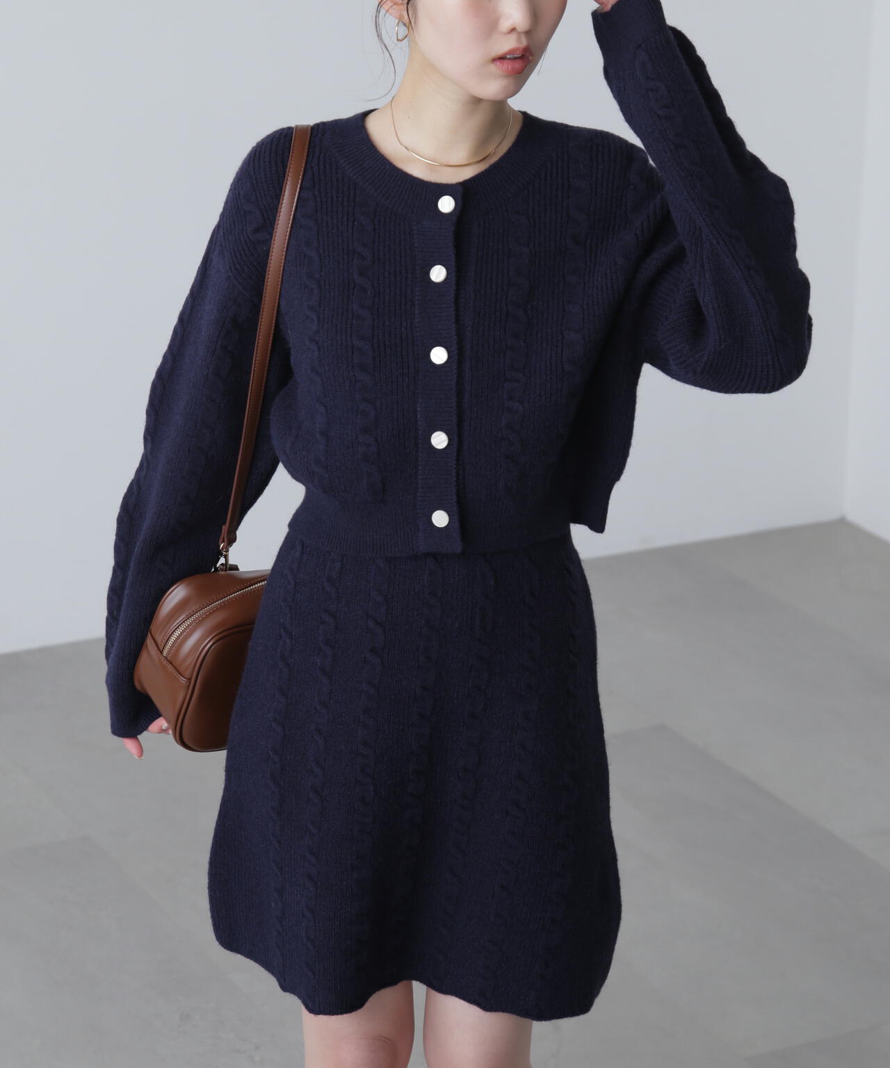 ケーブルニットカーデ×ワンピースセット