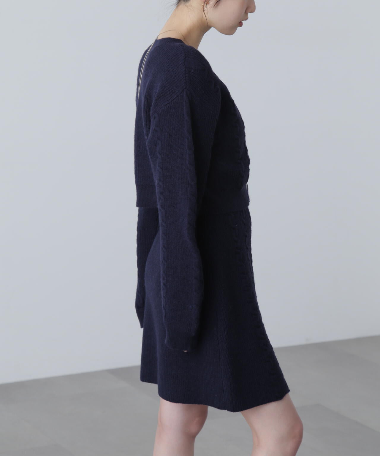 ケーブルニットカーデ×ワンピースセット