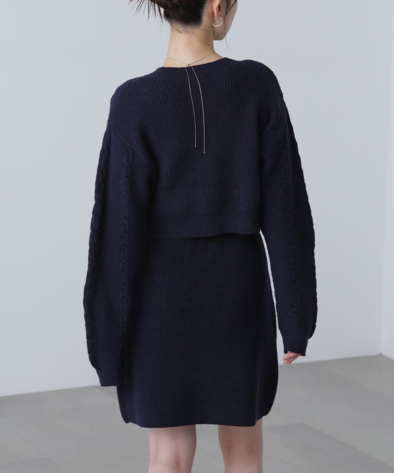 ケーブルニットカーデ×ワンピースセット