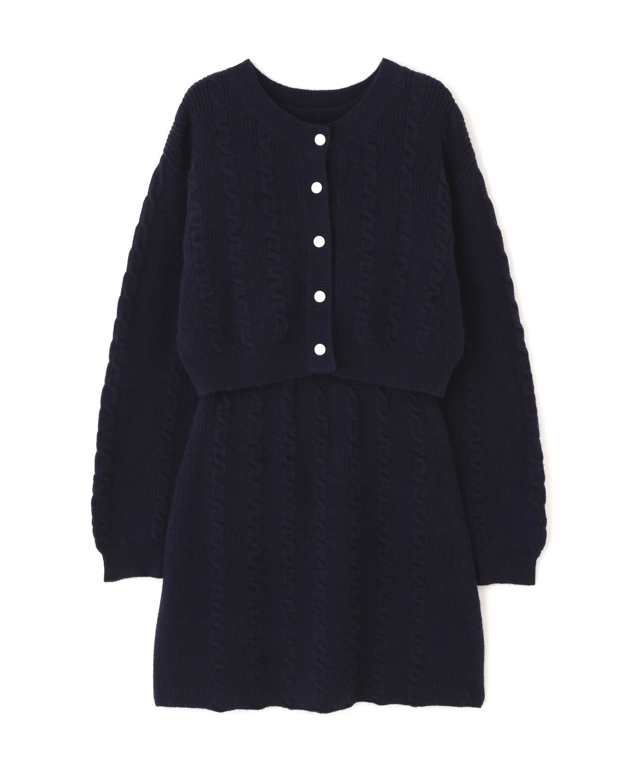 ケーブルニットカーデ×ワンピースセット